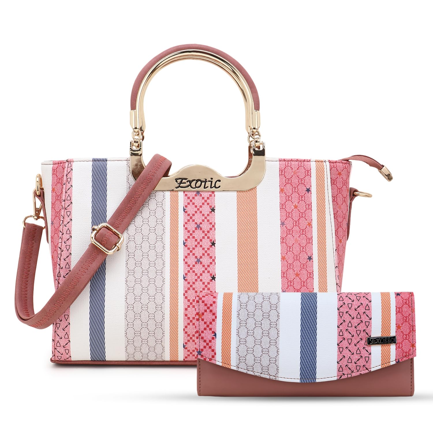 EXOTICWomen Stripe Printed Combo Handbag