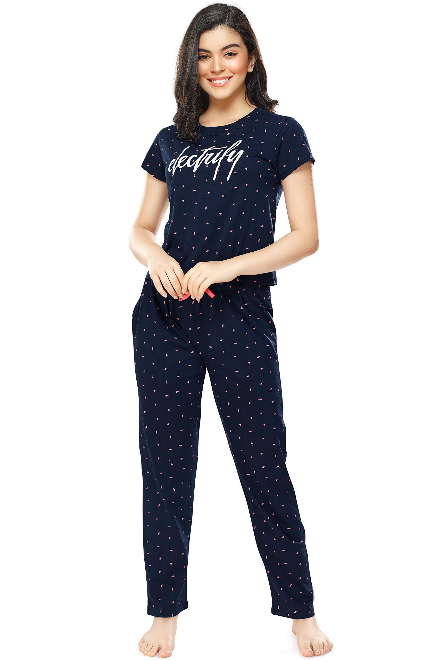 ZEYO Women's Cotton Flash Printed Night Suit Set of Top & Pyjama 5312