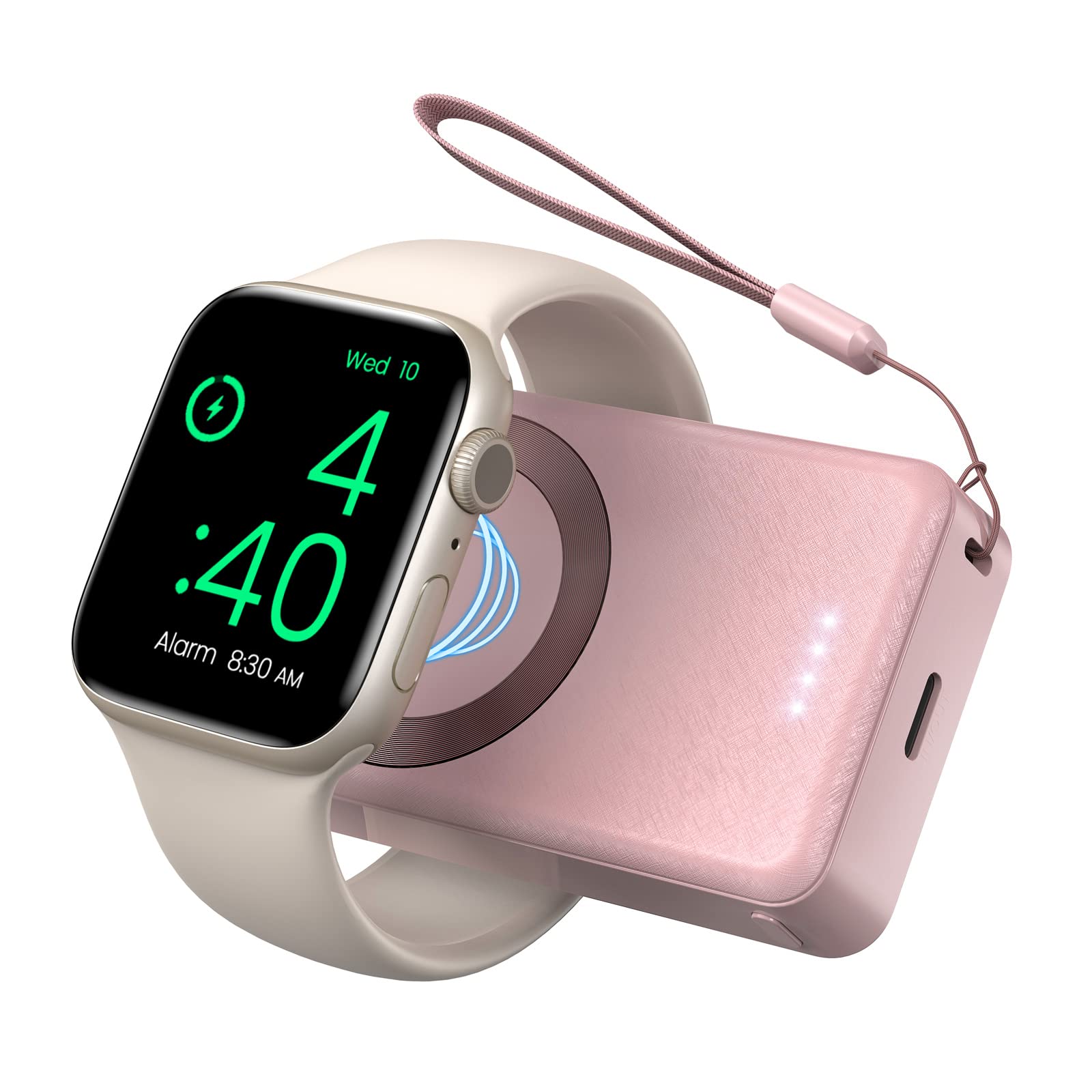 LVFAN Portable Charger for Apple Watch, 4000mAh iWatch Charger Power Bank Wireless Battery Pack Magnetic Travel Smart Watch Charger for Apple Watch Series 10 9 8 7 6 5 4 3 2 1 SE Ultra 2 Ultra (Pink)