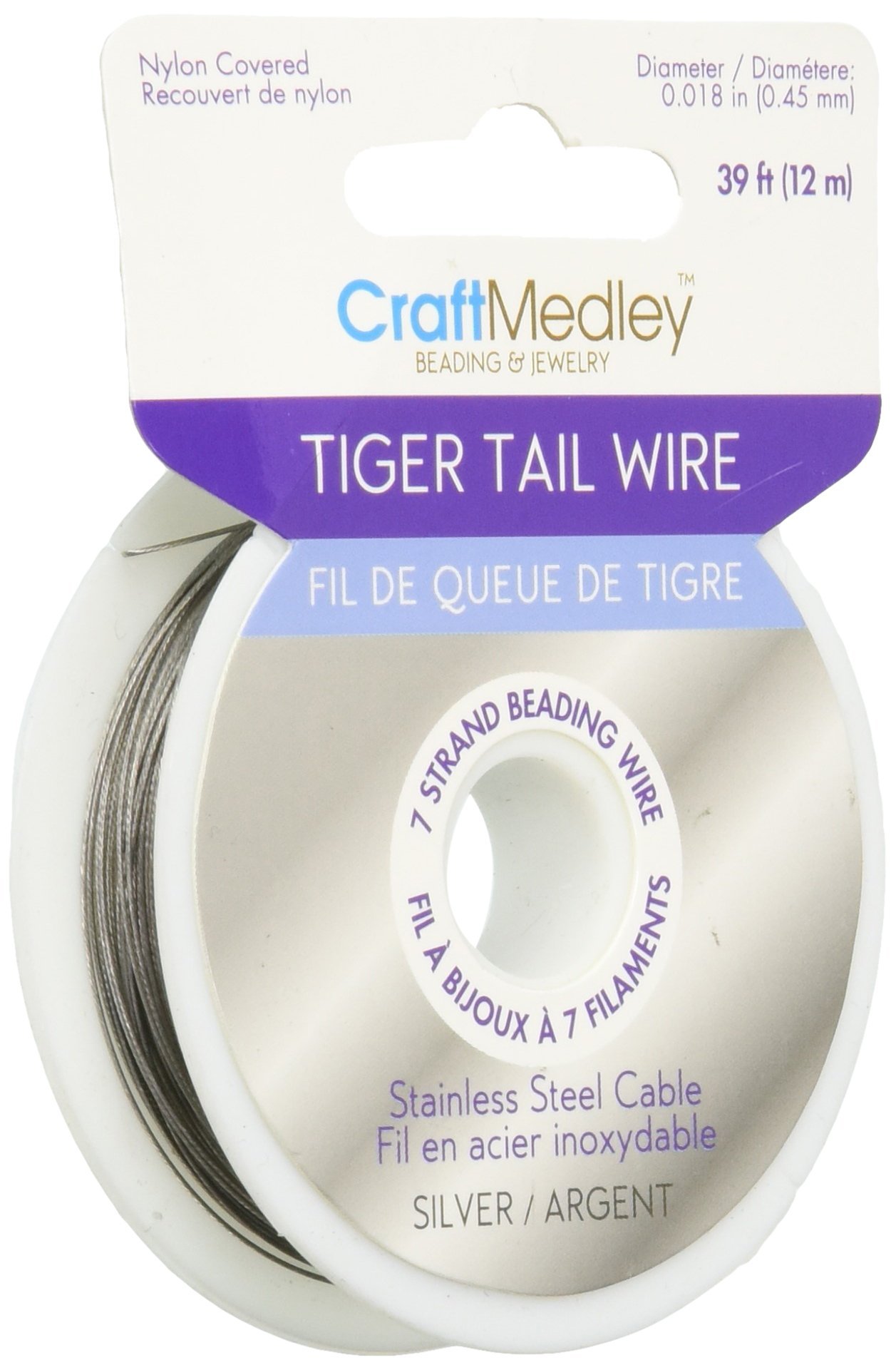 Multicraft Imports Beading & Jewelry Wire, Tiger Tail, 0.018 Diameter, 12m, Silver, 7-Strand