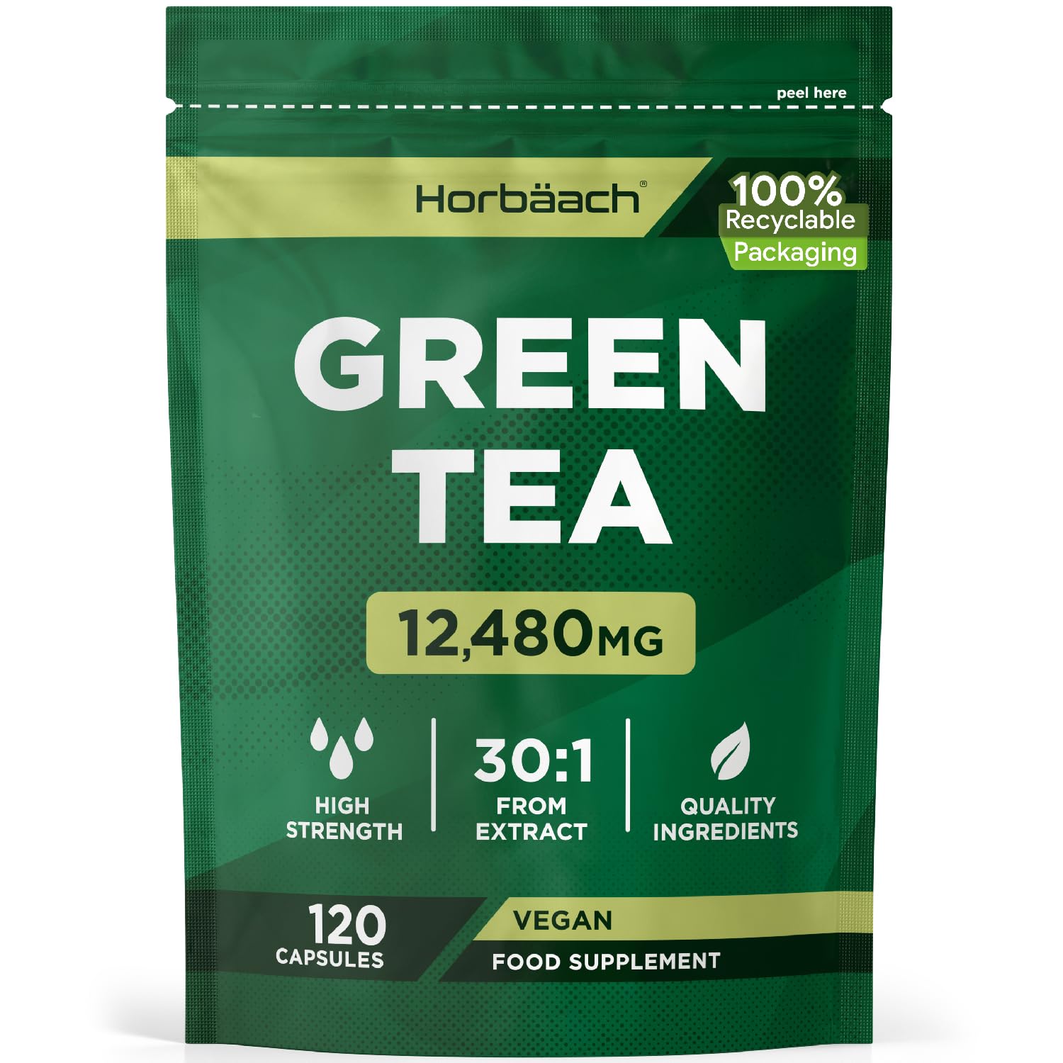 Green Tea Capsules 12480mg | High Strength Extract | 120 Powder Capsules | Vegan & Vegetarian | by Horbaach