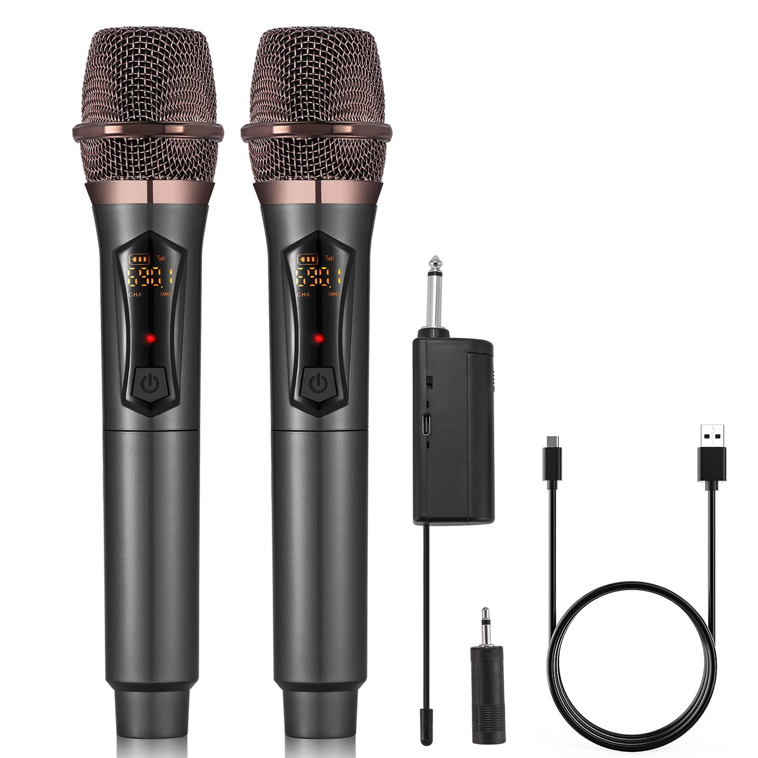 ALPOWLWireless Microphone, Karaoke Microphone with DC-DC Boost Conversion Module for Stable Voltage Usage, Professional UHF Dynamic Mic with Rechargeable Receiver for Voice Amplifier (Black)