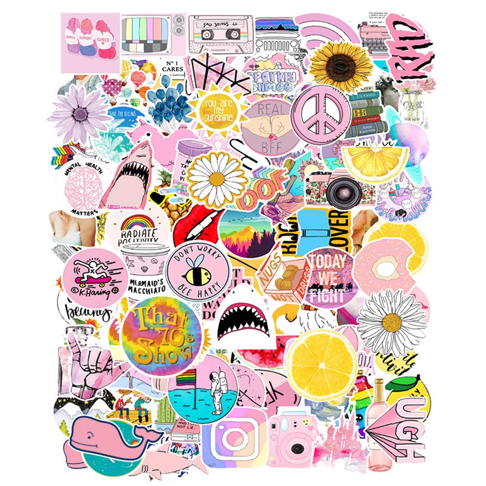 TaemBuy Laptop Cartoon Water Bottles Stickers, 103 Pieces, Pink