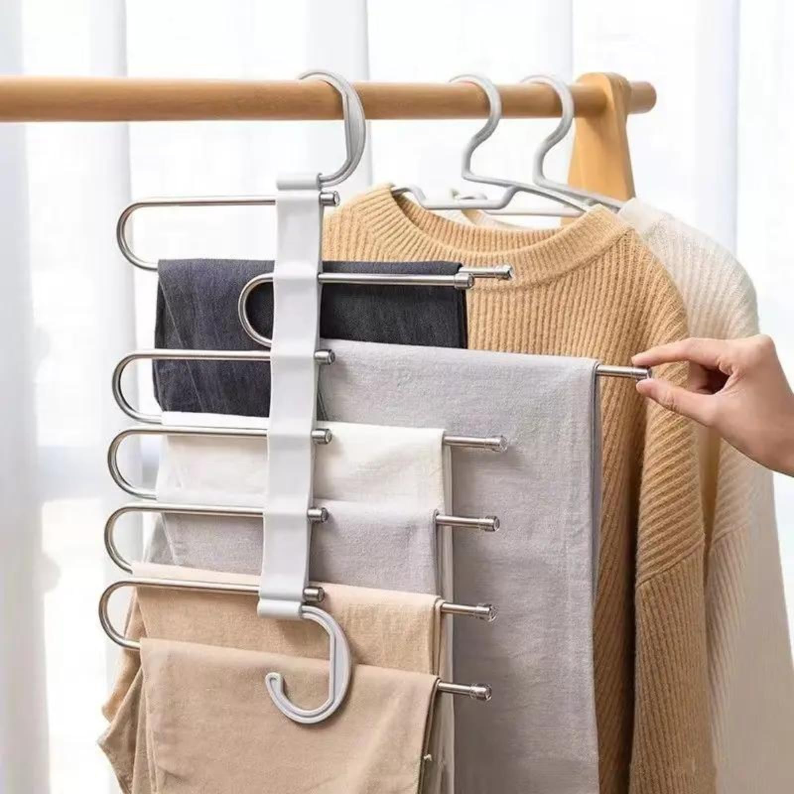 TASMAX 5 in 1 hanger multi purpose hangers for wardrobe pant hangers for wardrobe leggings organizer for wardrobe saree hanger for wardrobe space saving trouser hangers for wardrobe organiser PACK (3)