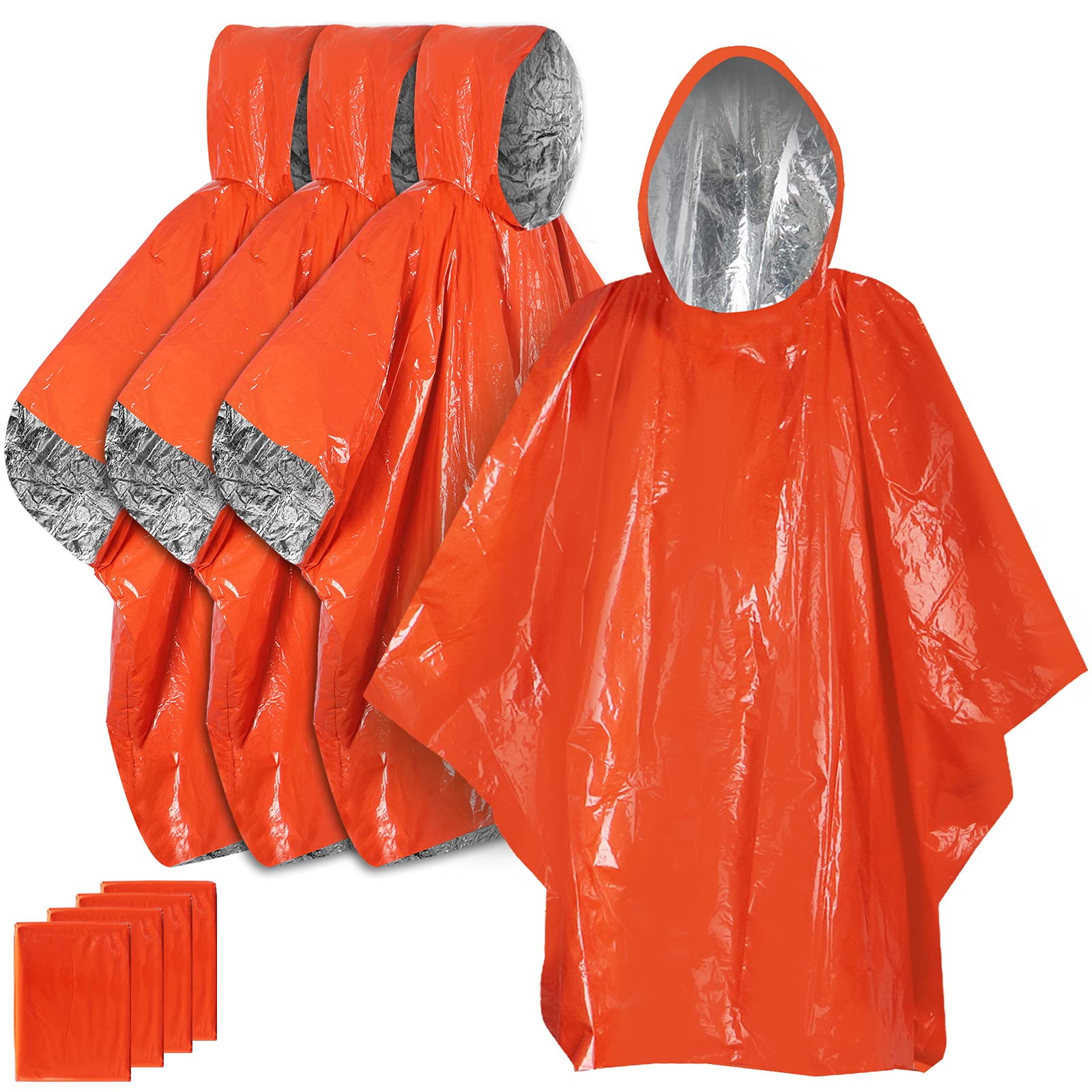 AnyooWaterproof Rain Poncho Cape(4 Pack) for Outdoor Camping Hiking Essentials, With Reflective Side for Increase Visibility, Keep You Warm and Dry-Retains 90% of Heat