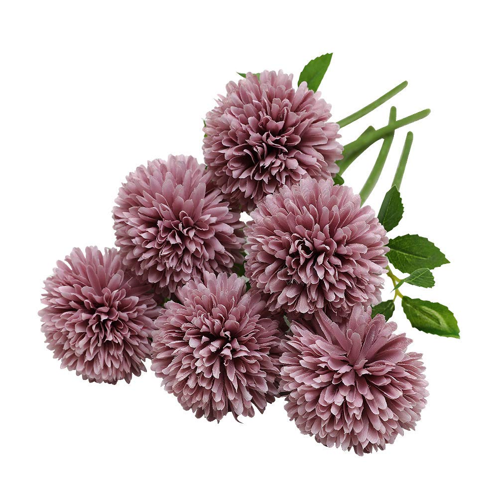 Tifuly Artificial Hydrangea Flowers, 6 Pcs Silk Chrysanthemum Small Ball Flowers for Home Garden Party Office Decoration Bridal Wedding Bouquets Floral Arrangement(Pink Purple)