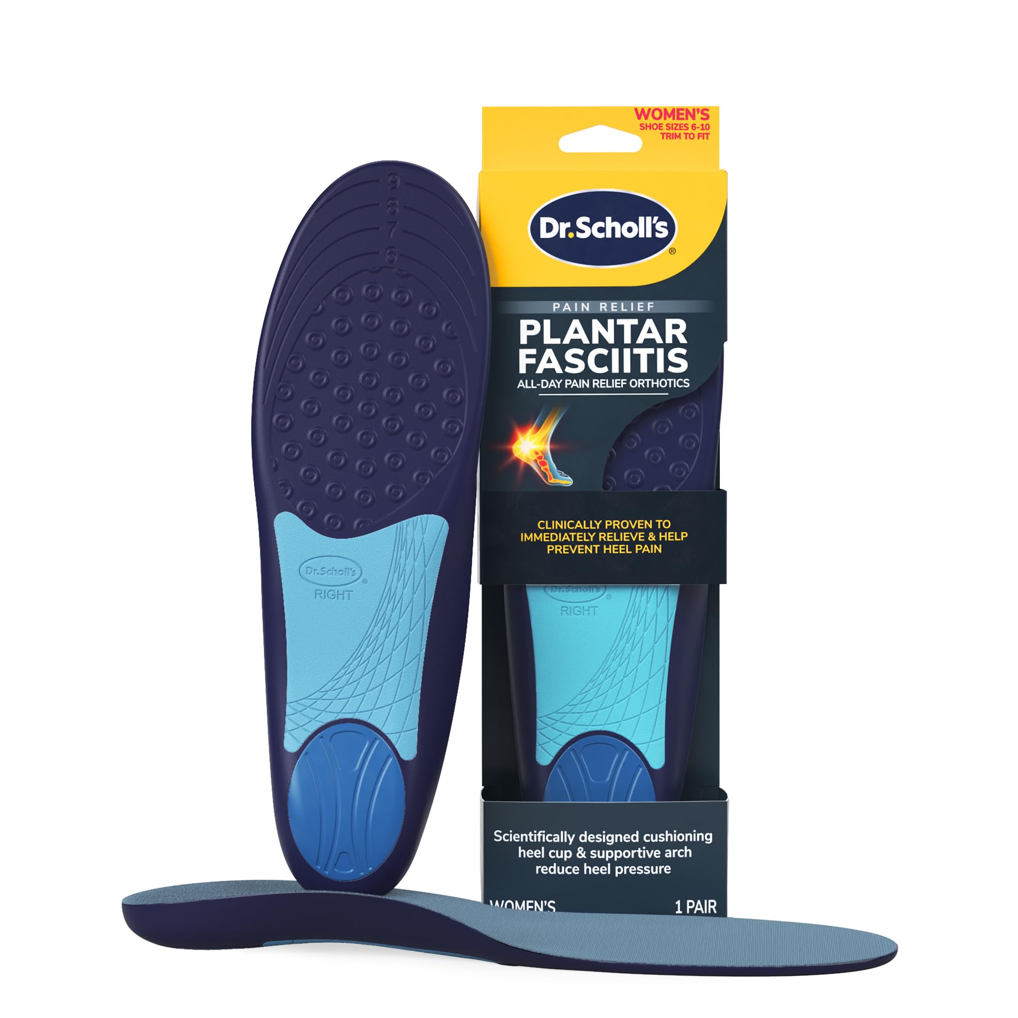 Dr. Scholl’s Plantar Fasciitis Pain Relief Orthotic Insoles, Immediately Relieves Pain: Heel, Spurs, Arch Support, Distributes Foot Pressure, 1 Pair