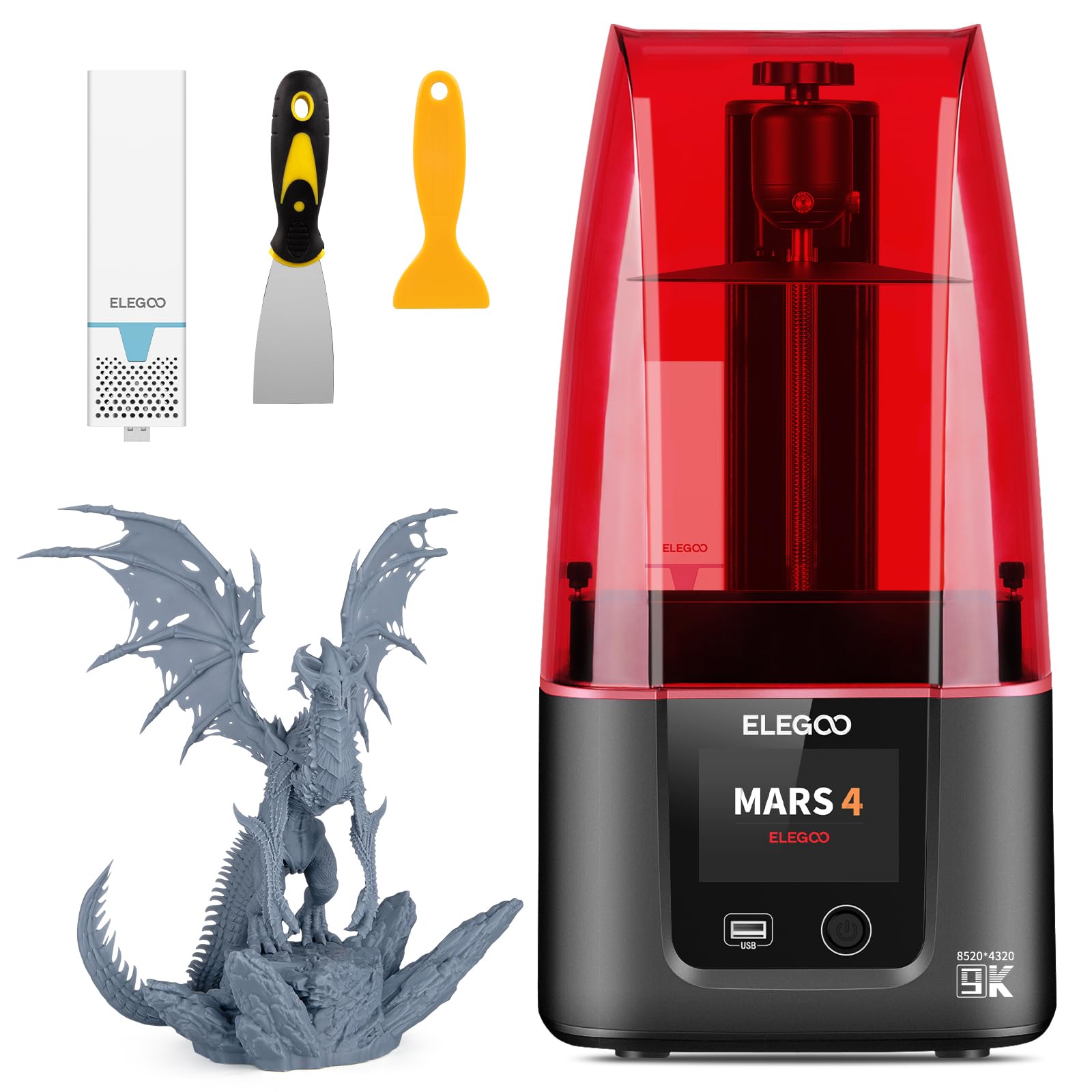 ELEGOO Mars 4 Resin 3D Printer, 7-Inch 9K Mono LCD, Powerful COB light source, 6.04x3.06x6.89 inch Build Volume, Desktop Msla 3D Printer For Beginner