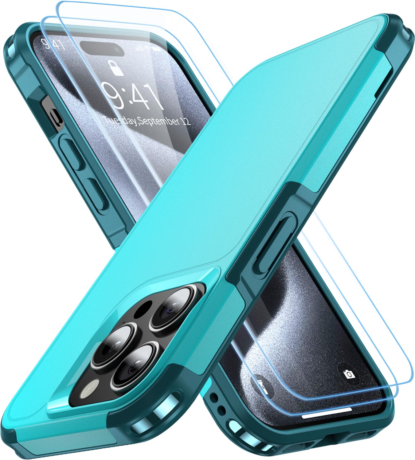 AEDILYS Shockproof for iPhone 15 Pro Case,[18 FT Military Grade Drop Protection],with 2X[Tempered Glass Screen Protector ] with Air Bumpers Full-Body Protective Phone Case,Blue