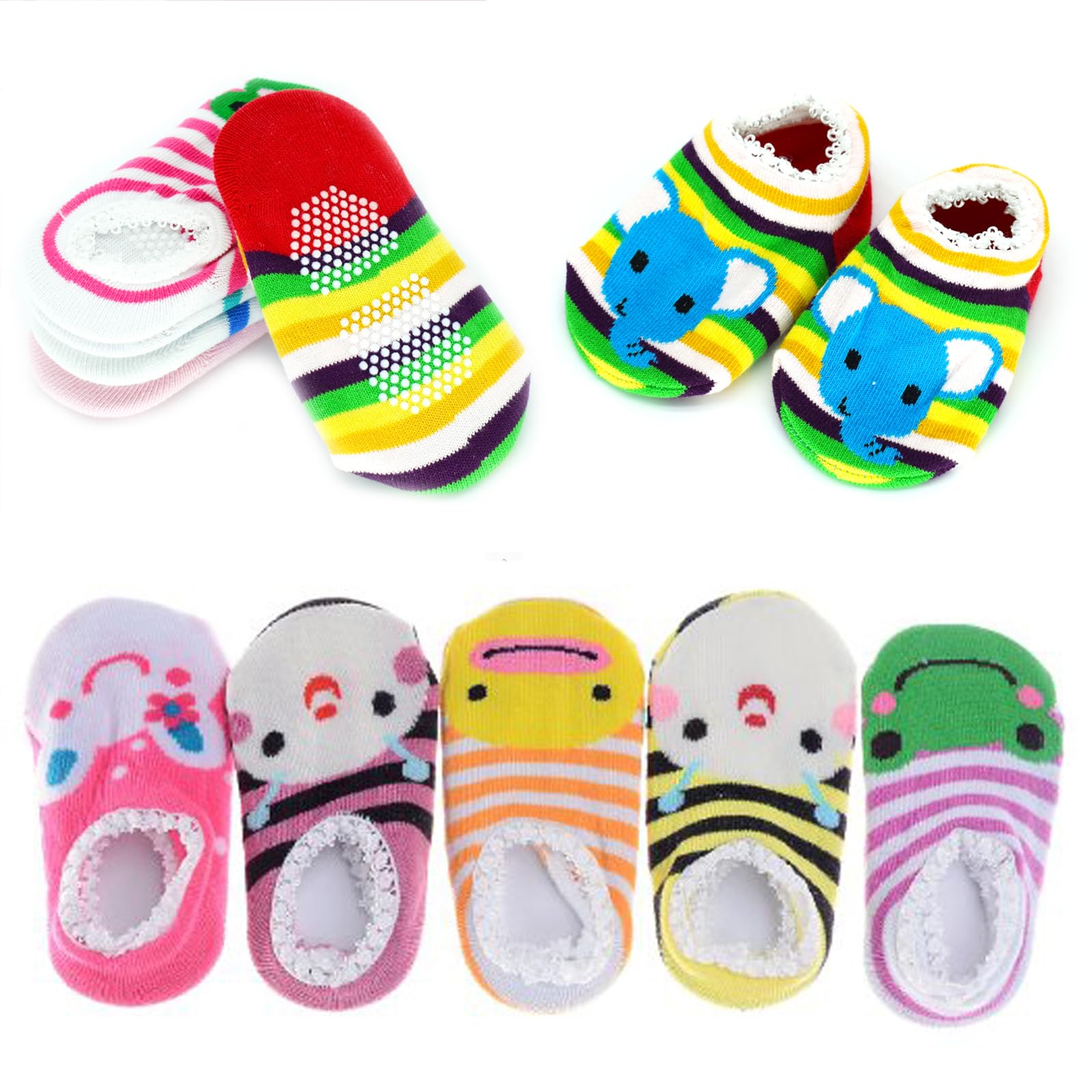 Fly loveFly love 5 Pairs Baby Toddler Newborn Infant Stripes Anti Slip Non Skid Socks No-Show Crew Boat Cotton Slipper Sock