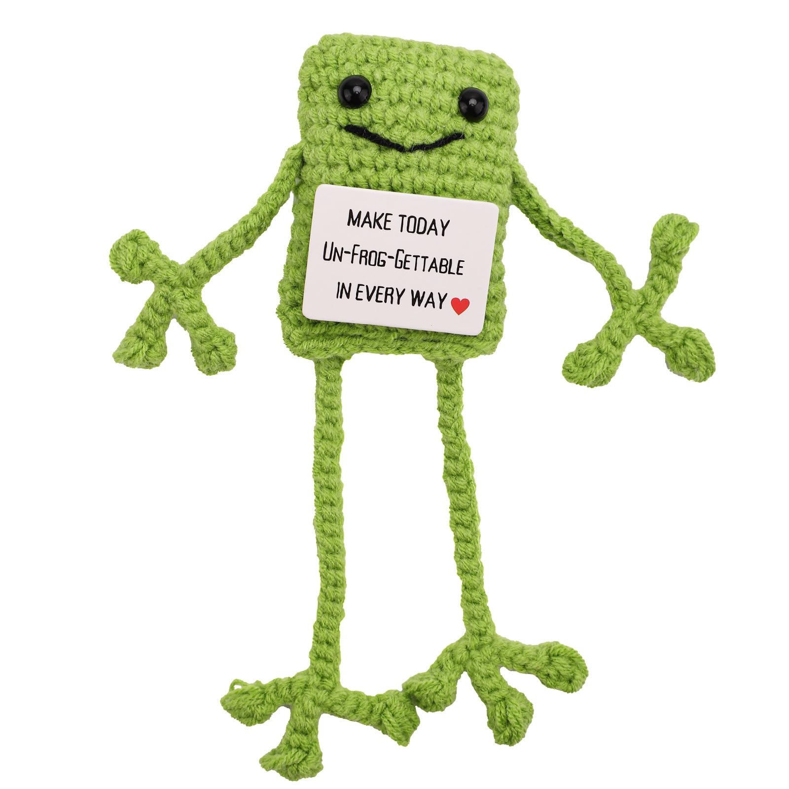 TOYMIS Funny Positive Frog, 6.69in Emotional Knitted Frog Toy Handmade Frog Crochet Wool Frog Doll with Affirmations Cards Animals Plush for Encouragement Birthday Gifts Room Party Decoration