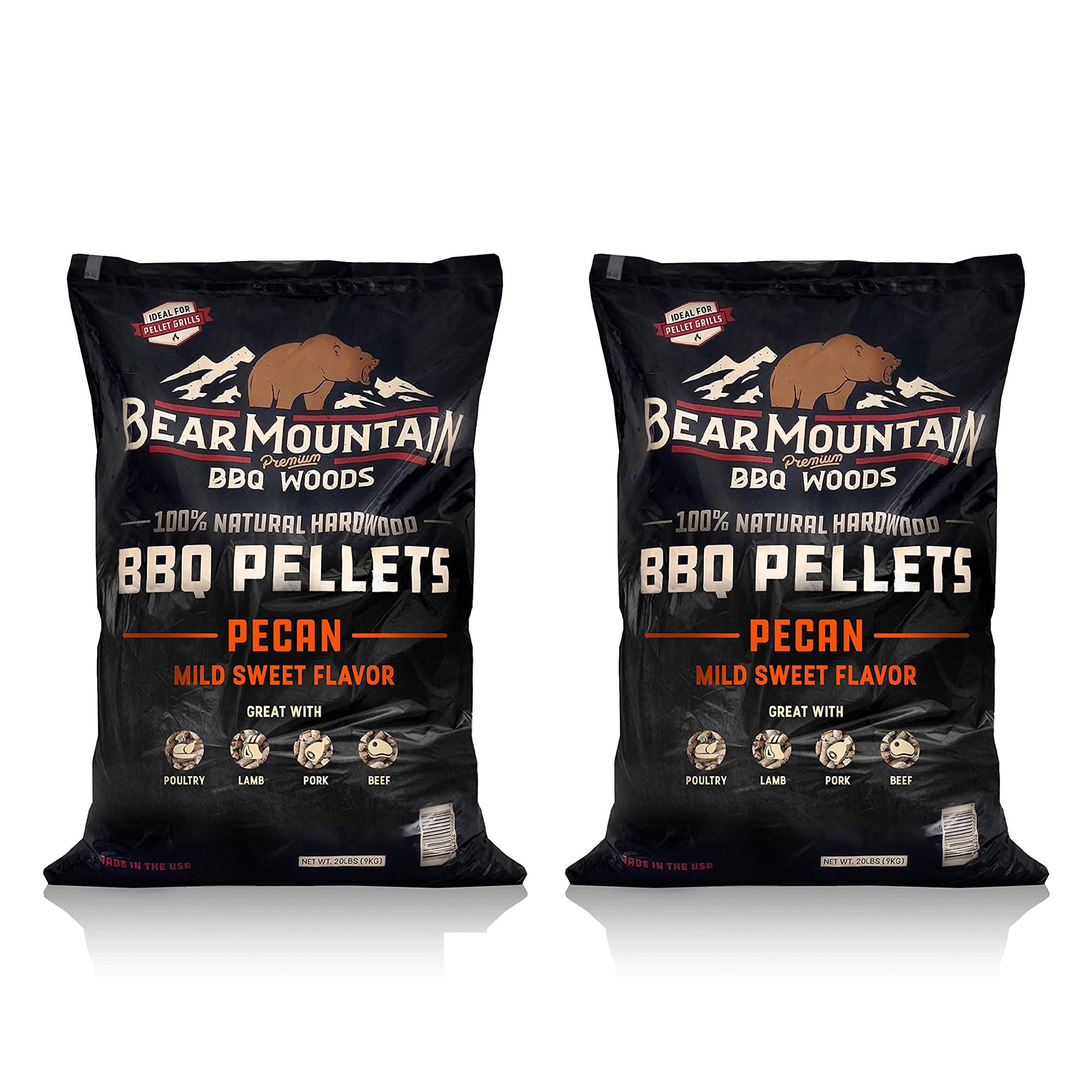 Bear Mountain BBQ 100 Percent All Natural Hardwood Pecan Mild Sweet Flavor Smoker Pellets for Outdoor Wood Pellet Grill (2 Pack)