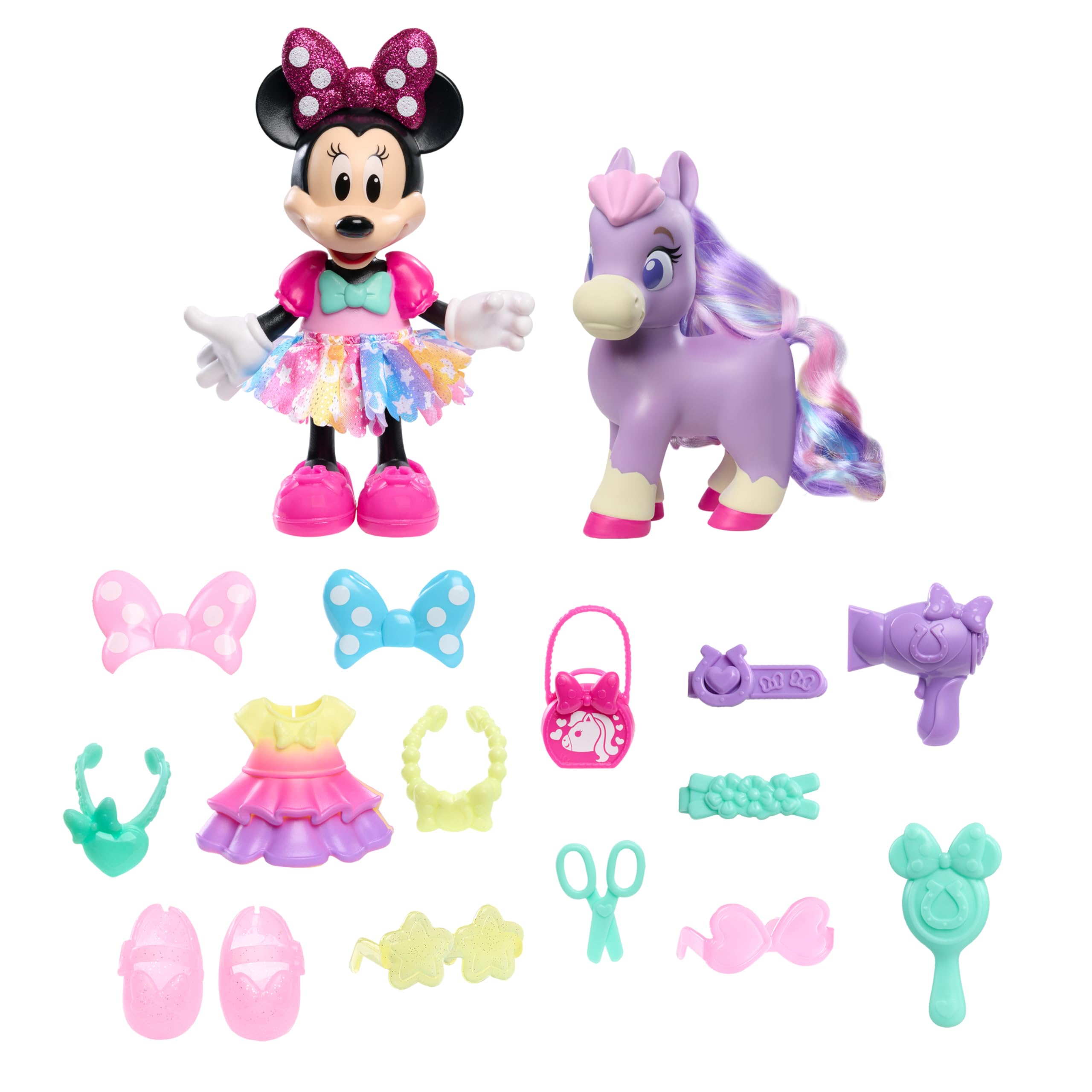 Just Play Disney Junior Minnie Mouse Groom & Glam Pony Set, 21-Piece Doll and Accessories Set, Kids Toys for Ages 3 Up