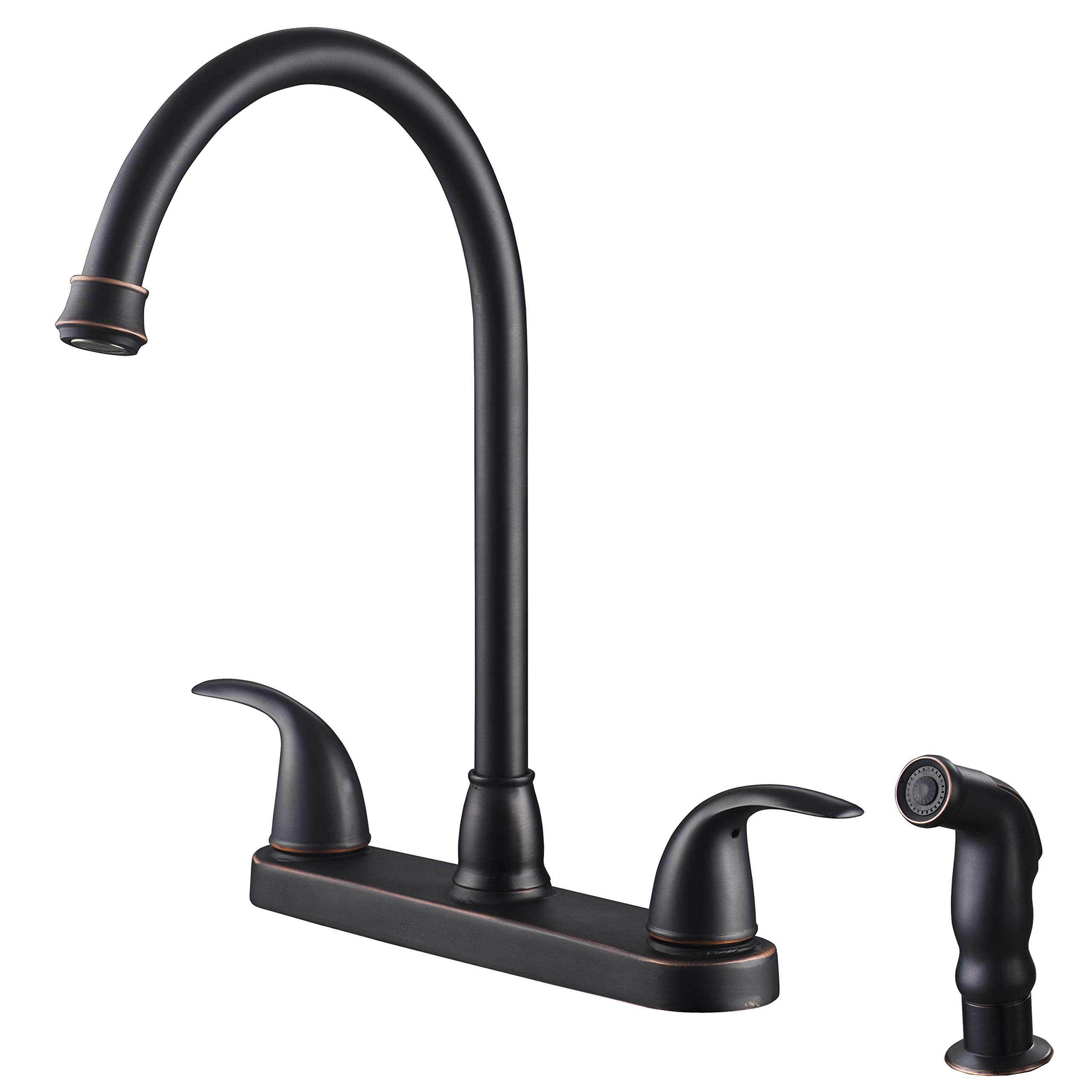 Brienza Montbelliard, BRN-MHI4-ORB, Two-Handle Standard Kitchen Faucet with Hi-Arc Spout and Side Sprayer in Oil Rubbed Bronze