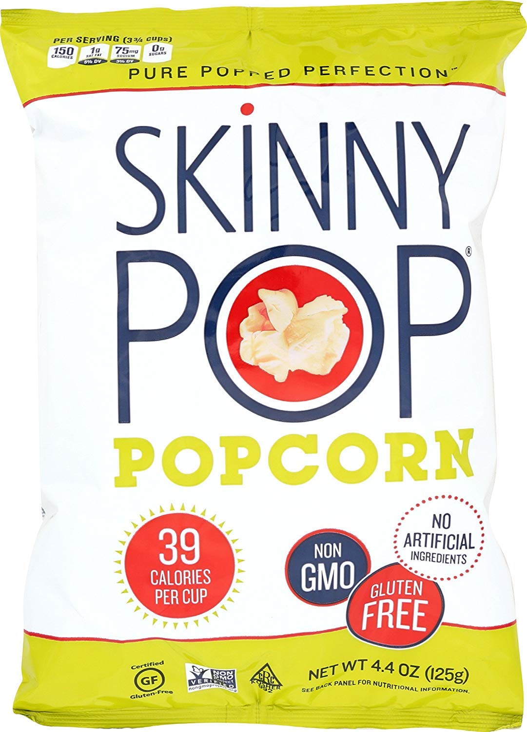 SkinnyPop Popcorn, Gluten Free, Dairy Free, Non-GMO, Healthy Snacks, Skinny Pop Original Popcorn, 4.4oz Grocery Size Snack Bags (pack of 12)