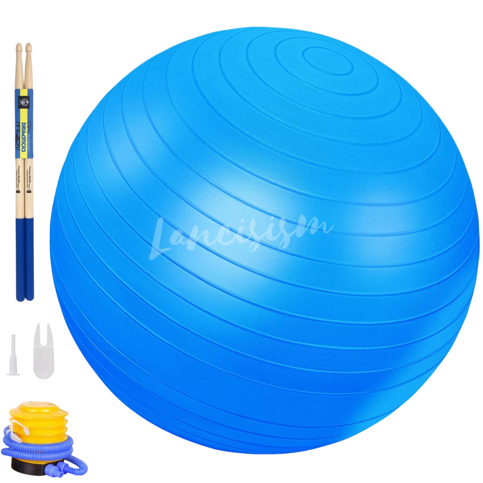 Cardio Drumming Equipment Set - 26" Exercise Ball with Pump and Weighted Cardio Drumming Sticks with Grips - Fitness Yoga Ball Drumsticks Workout for Balance, Rhythm, Aerobic Moves, Dance, Gymnastics