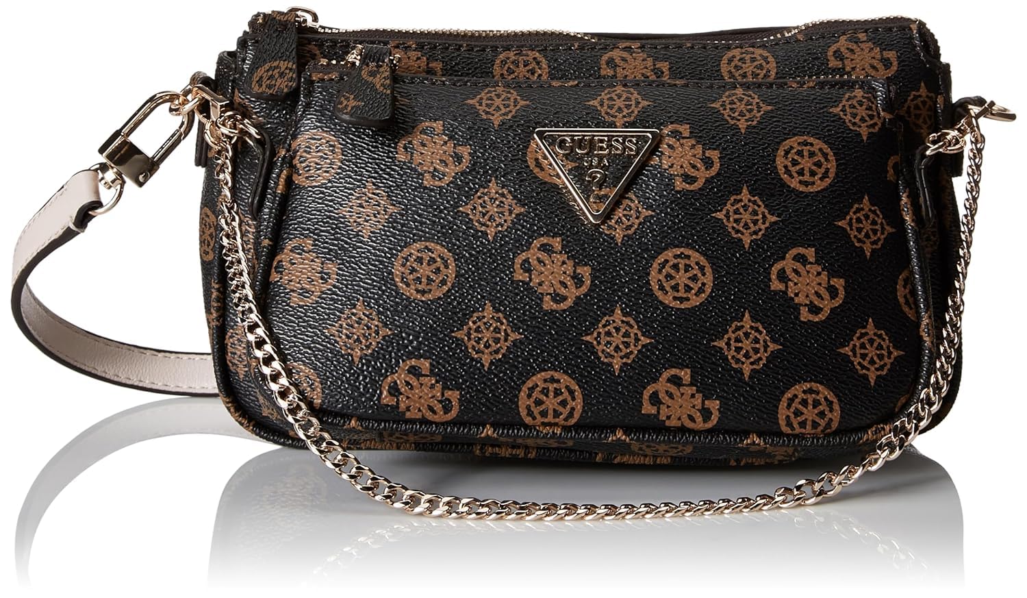 GUESS Womens Noelle Double Pouch Crossbody Handbag Mocha Logo