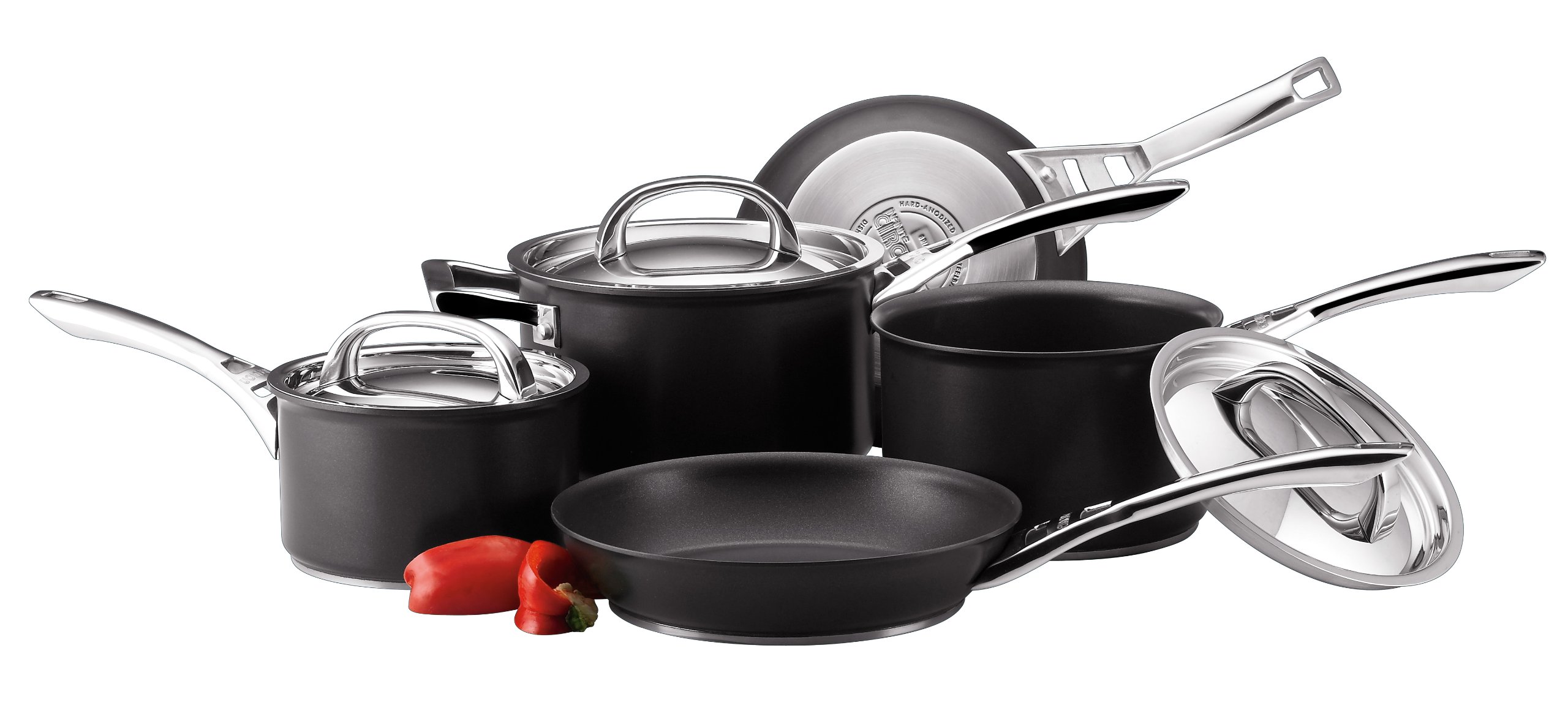 Circulon Infinite Induction Hob Pan Set of 5 - Non Stick Pots and Pans Sets with Stainless Steel Lids & Handles, Premium Dishwasher Safe Cookware, Black