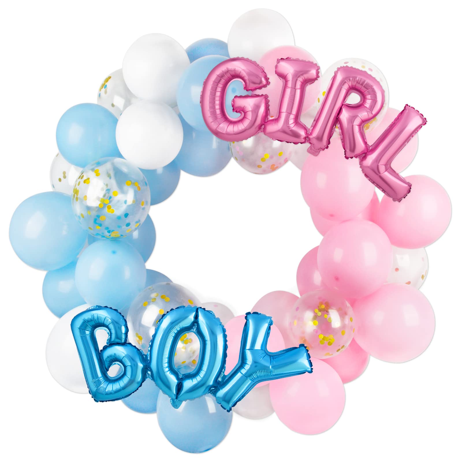 COLOFALLA Gender Reveal Foil Balloons Boy or Girl Latex Balloons Blue Pink White Glitter Confetti Gender Announce Gender Reveal Baby Shower Decoration Boy or Girl Party Decoration Pack of 37