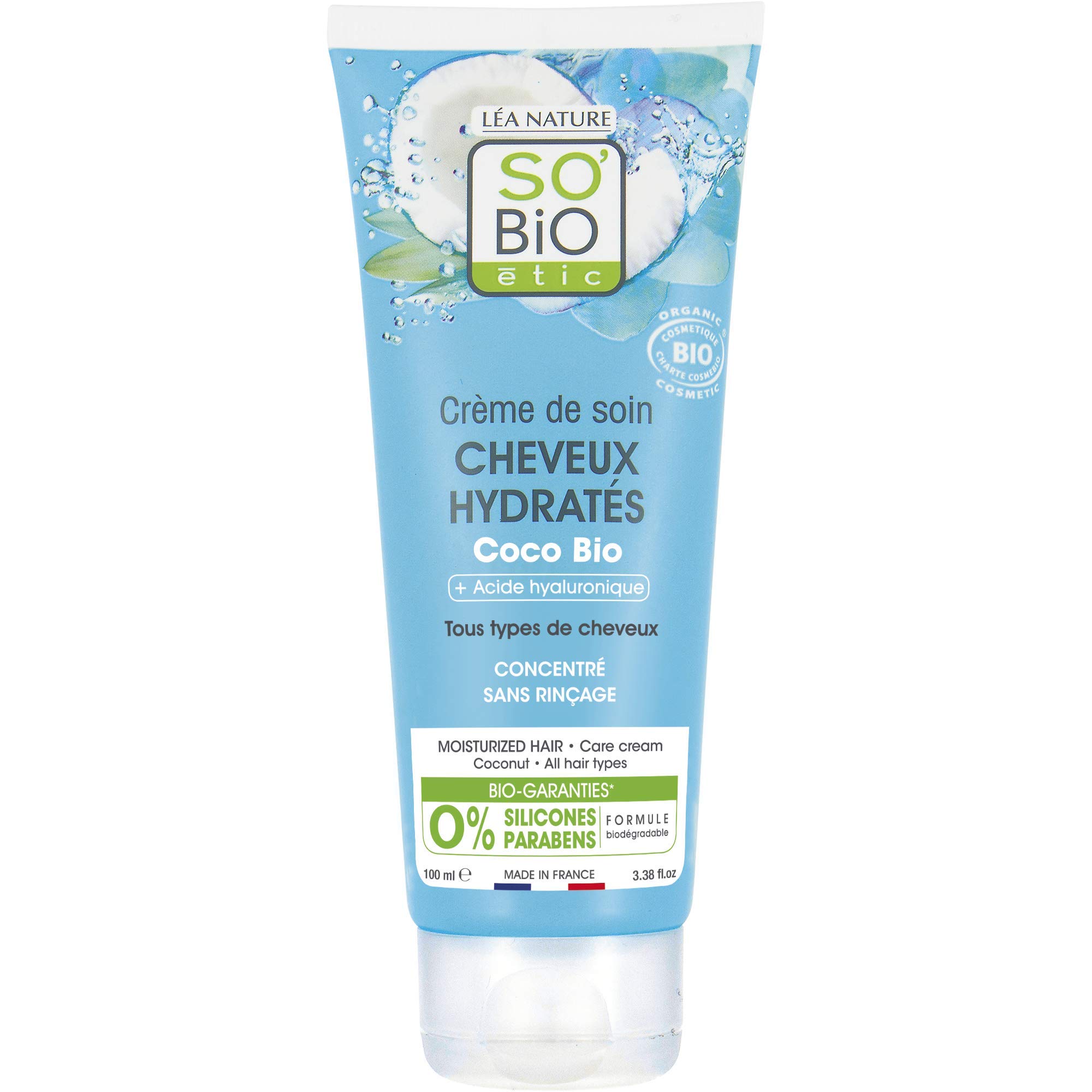 So'Bio Étic So Bio Organic Coconut & Hyaluronic Acid Hair Care Cream, 100ml | Non-greasy | Nourishing |All hair types.