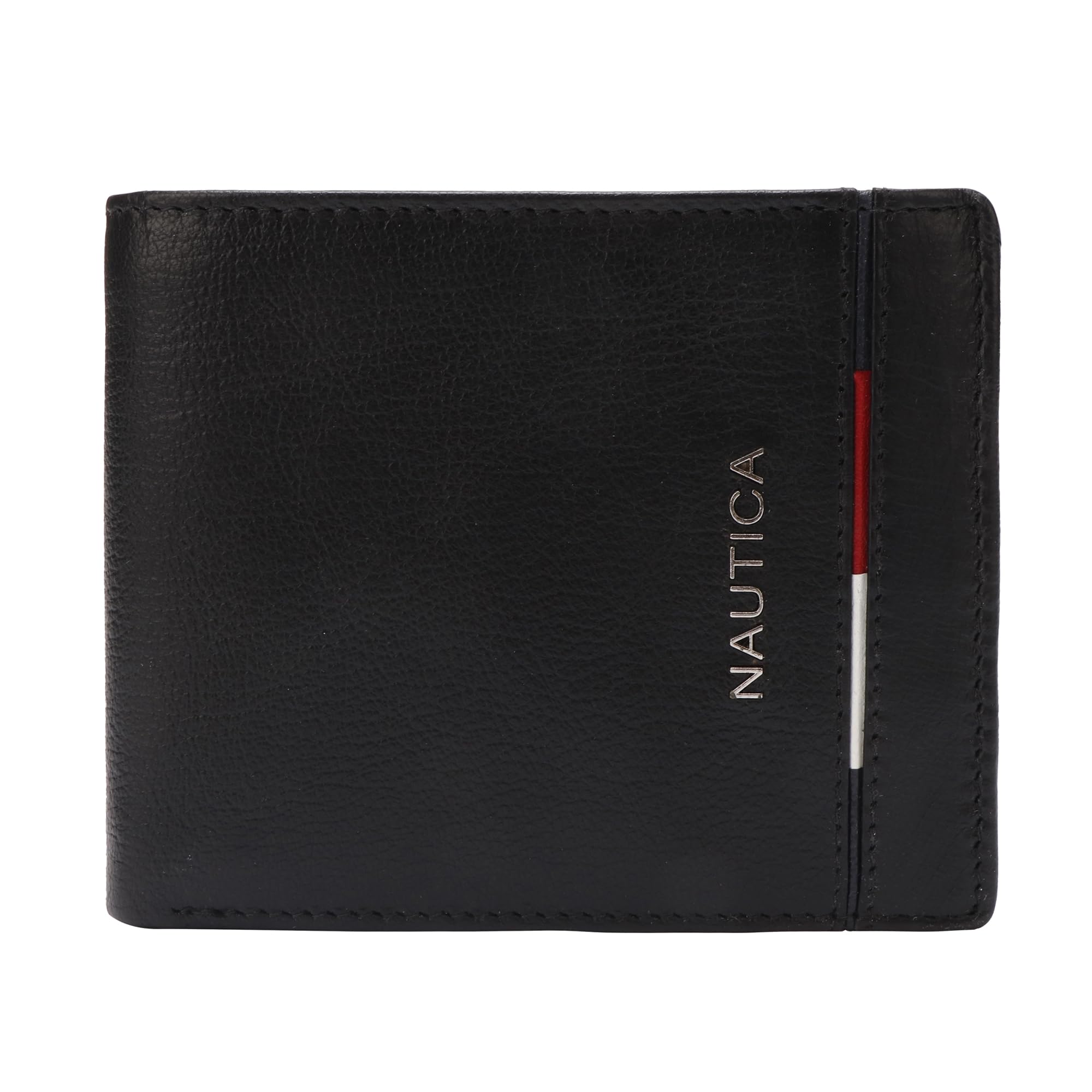 NAUTICABi Fold Slim & Light Weight Genuine Leather Men's Stylish Casual Wallet Purse with 3 Card Holder Compartment & Coin Pocket | Multi Compartment with Overflap, Black