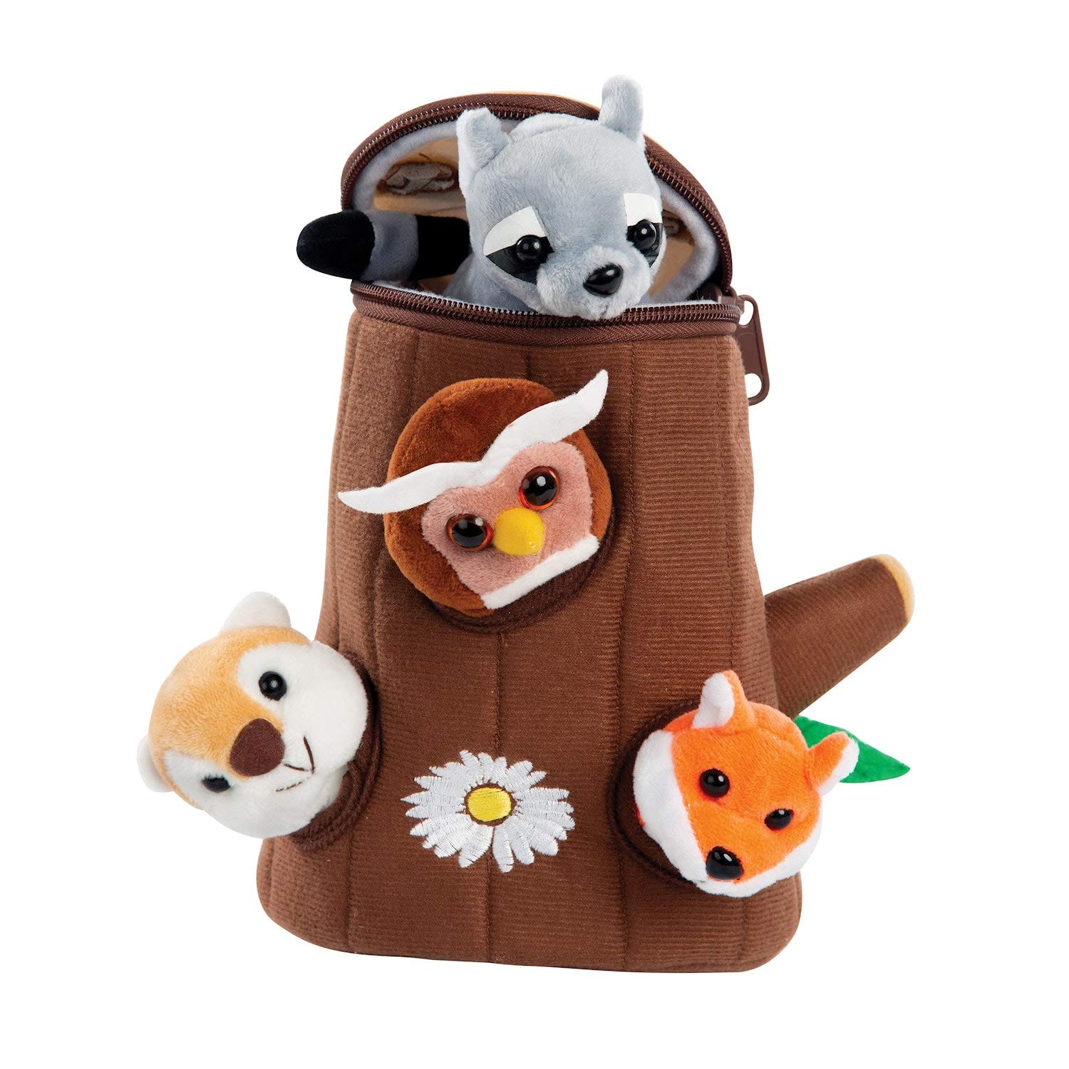 Etna Forest Friends Plush Talking Stuffed Animals Set, Plush Toy Set for Kids Babies Toddlers, 5 Piece Set Baby Stuffed Animals Includes Tree Carrier, Owl, Squirrel, Raccoon & Fox with Animal Noises