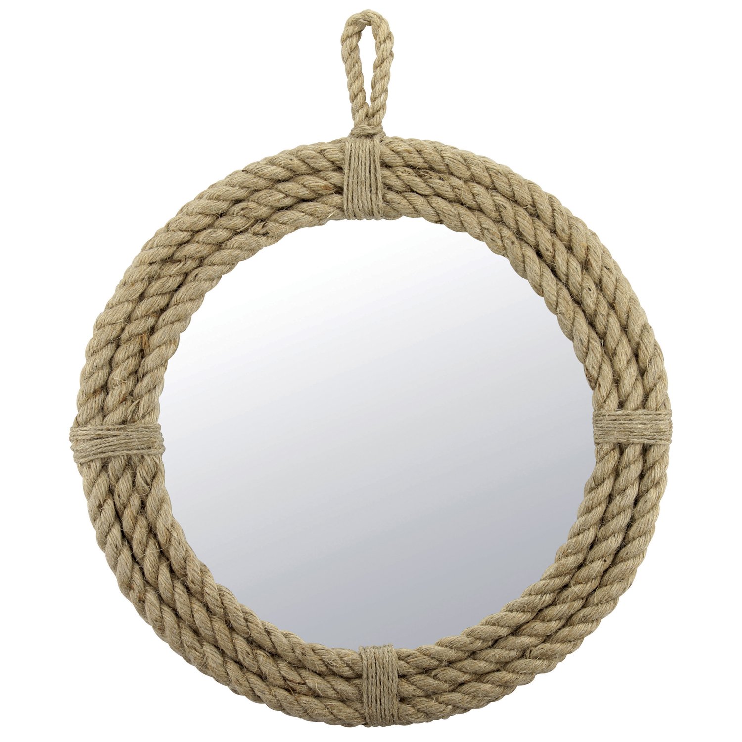 Stonebriar Sb-5389A Small Round Wrapped Rope Mirror With Hanging Loop, Vintage Nautical Design, Brown