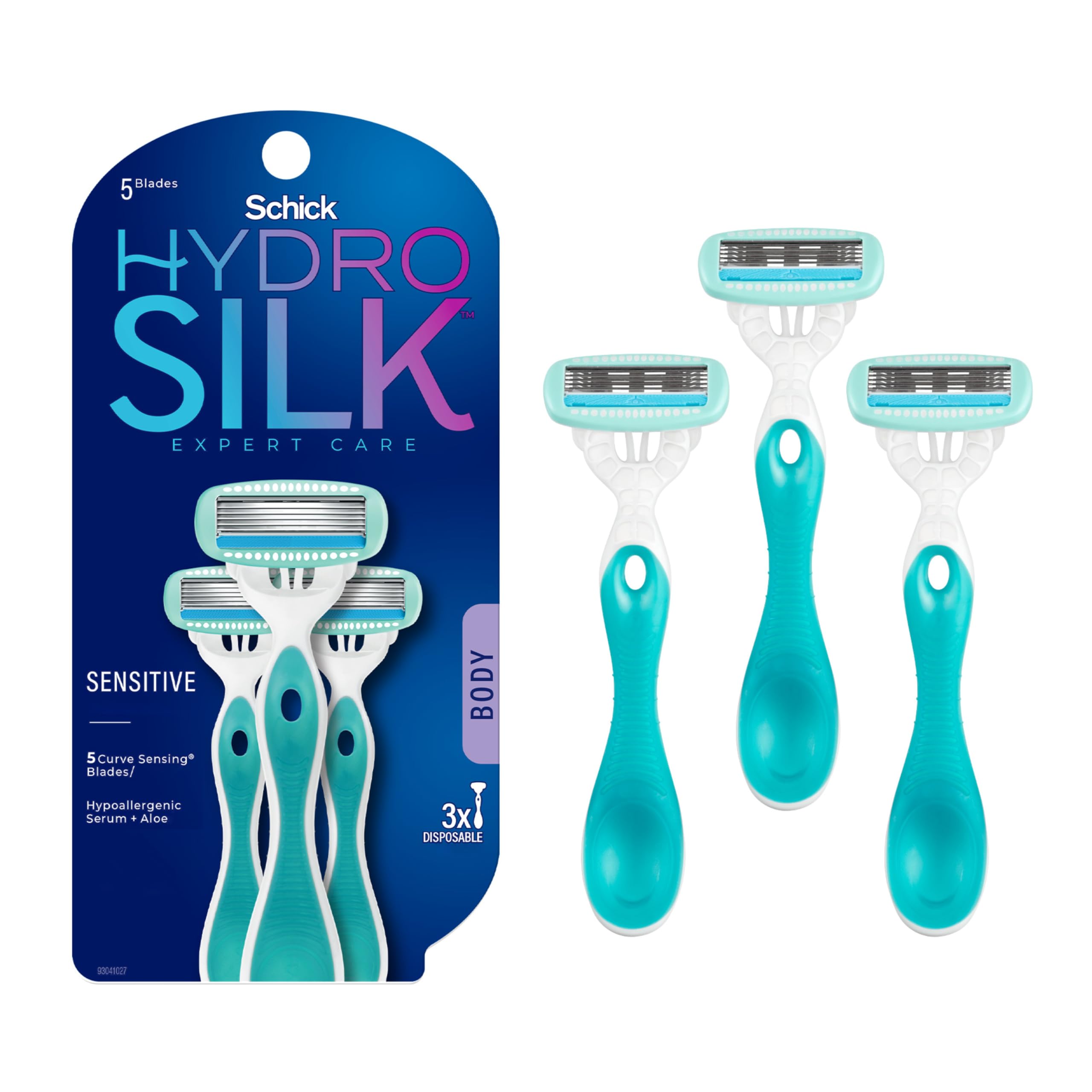 Schick Hydro Silk Sensitive Women's Disposable Razors, 3ct | 5-Blade Disposable Razors for Women Sensitive Skin | Travel Razor for Women