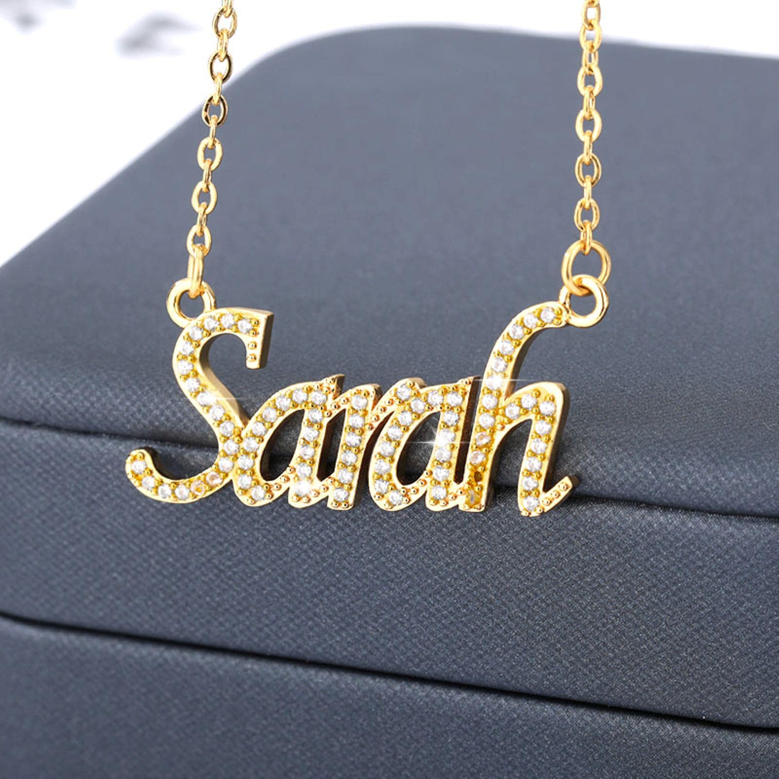 SONGK Dainty Crystal Zircon Custom Name Necklaces for Women Personalized Old English Nameplate Necklace Lover Gifts