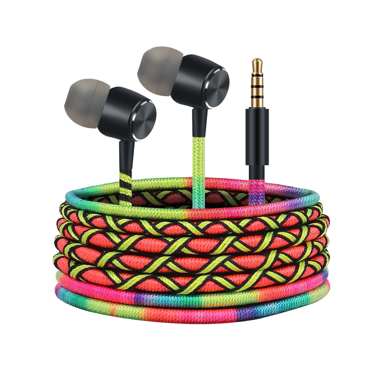 URIZONS 3.5mm Wired Bohemian Earbuds in ear - Headphones with Microphone Handmade Fabric Braided Rope Yarn Wrapped colorful Earphones for iPhone Laptop android