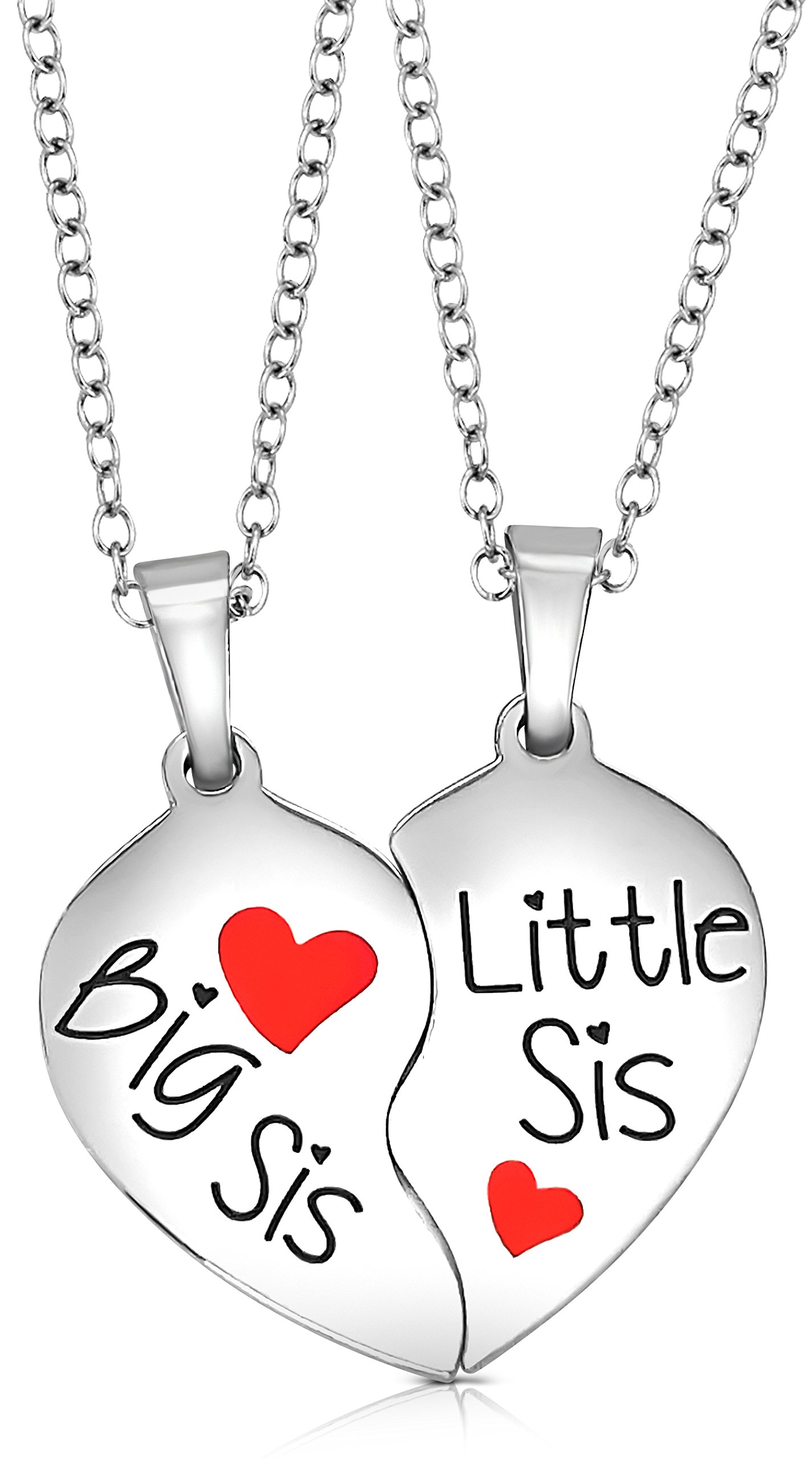 Big Sis & Little Sis Heart Necklace Set, Sister Necklace Jewelry Gift Set for 2