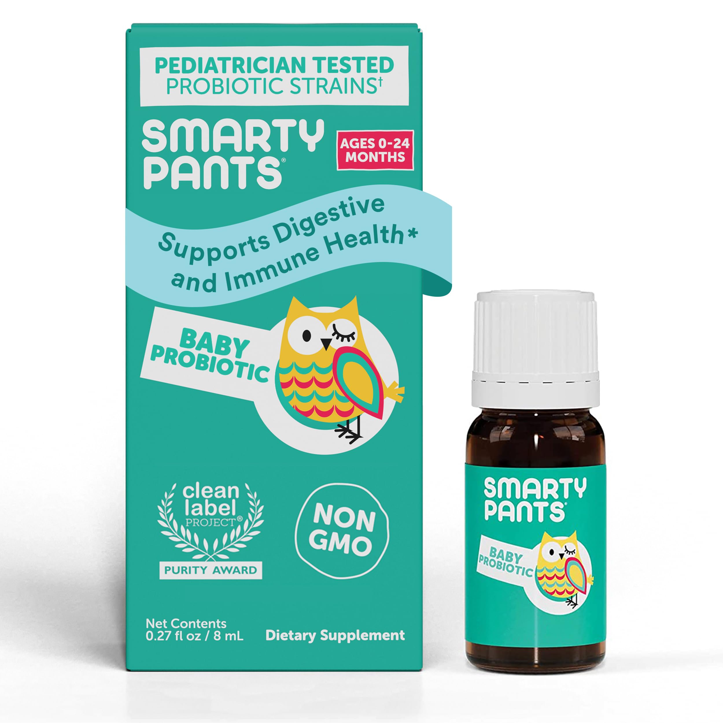 SmartyPantsBaby Probiotic Drops: Probiotics for Digestive Health + Comfort & Immune Support, & DHA Vegan Liquid Drops for Babies (0-24 Months), Pediatrician Tested, 1.6 Billion CFU - 30 Day Supply