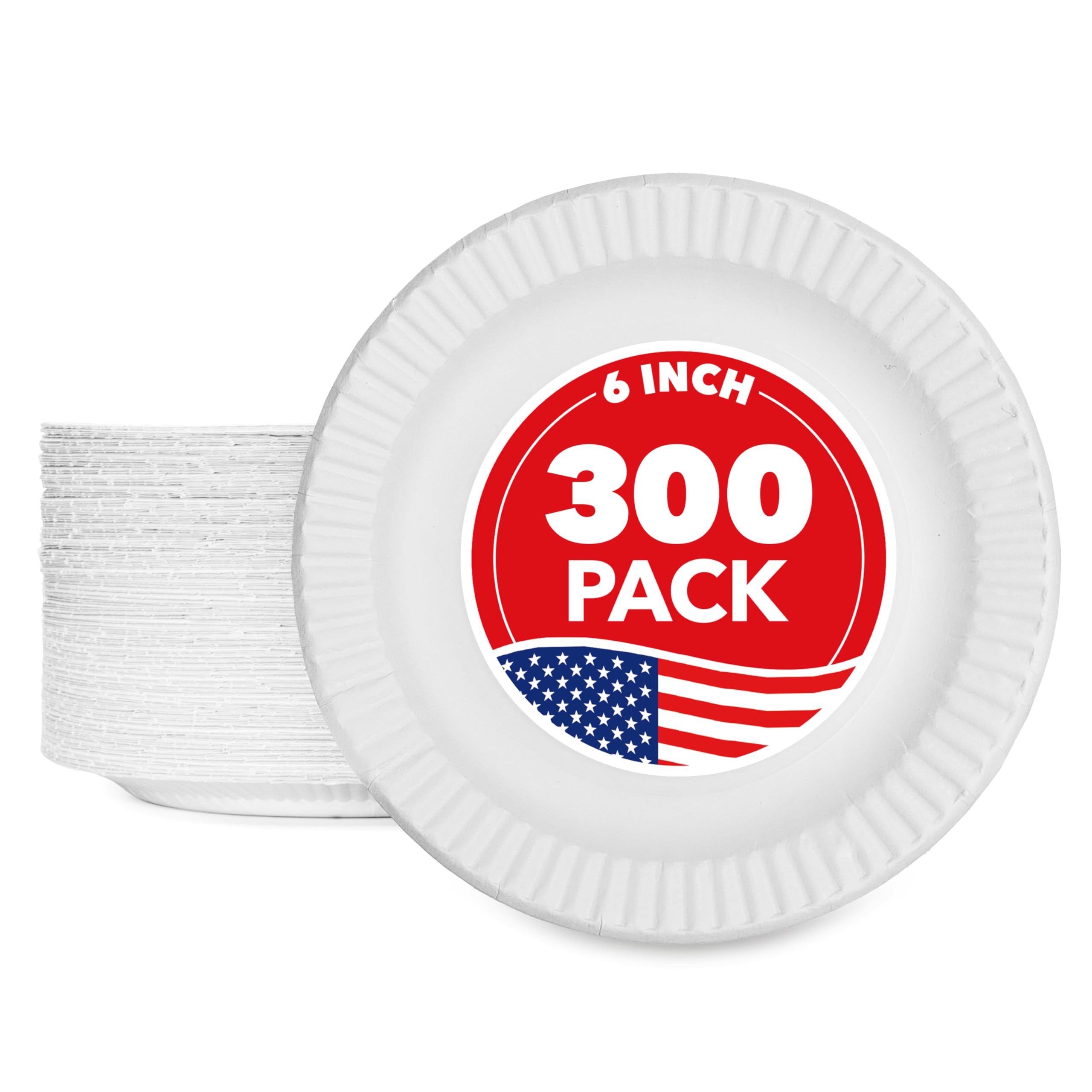 Stock Your Home 6-Inch Paper Plates Uncoated, Everyday Disposable Dessert Plates 6" Paper Plate Bulk, White, 300 Count