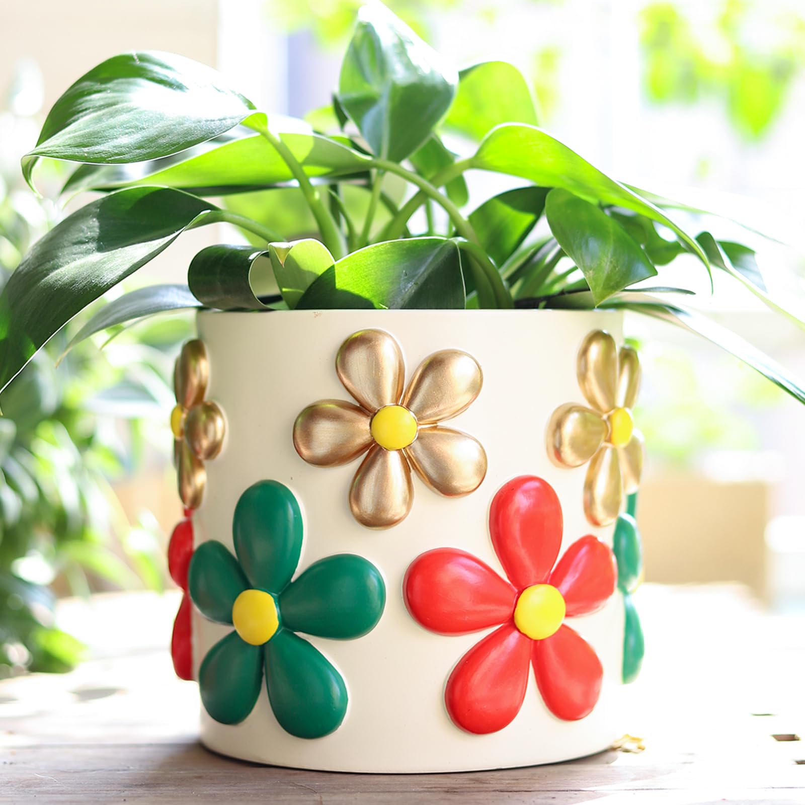 GUGUGOColorful Flowers Planters Cute Unique Rainbow Planter with Drainage, Vintage Retro Flower Plant pots for Indoor & Outdoor Plants, Eclectic Succulent Gardening Pot for Home Décor (Xmas)