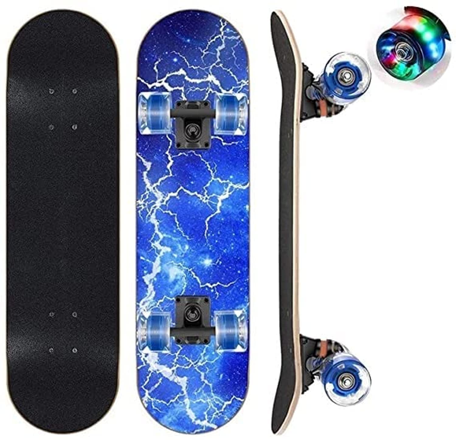 ULTIMAX Skateboards with Colorful Flashing Wheels Complete Standard Skateboards with 9 Layer Canadian Maple Deck Concave Skateboard for Kids, Adults, Beginners -31 x 8 Inch