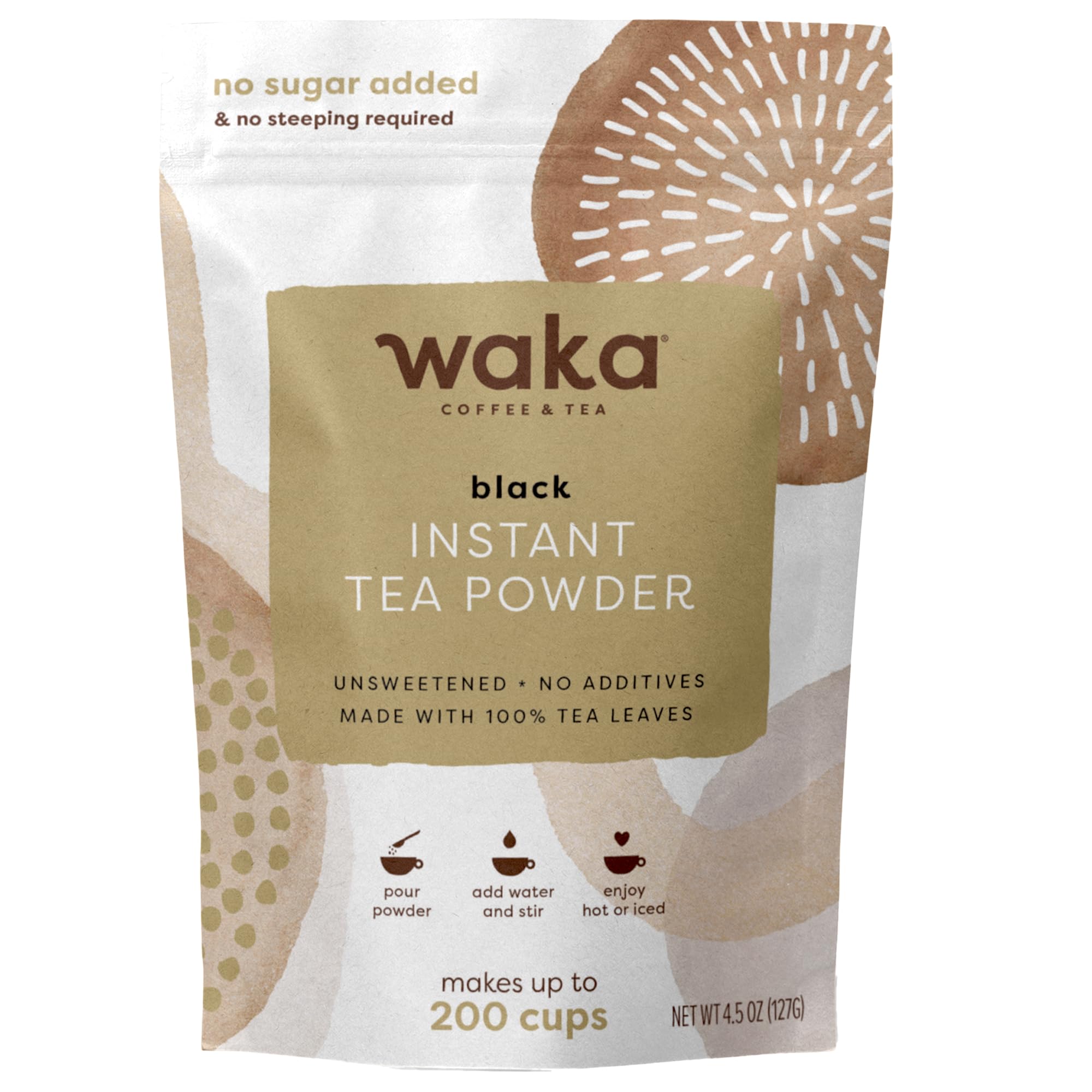 Waka Instant Black Tea Mix, Classic - 100% Tea Leaves, No Additives, Unsweetened Tea Powder in Bulk Pouch – Easy Quick Hot and Iced Teas, Up to 200 Cups (4.5oz)