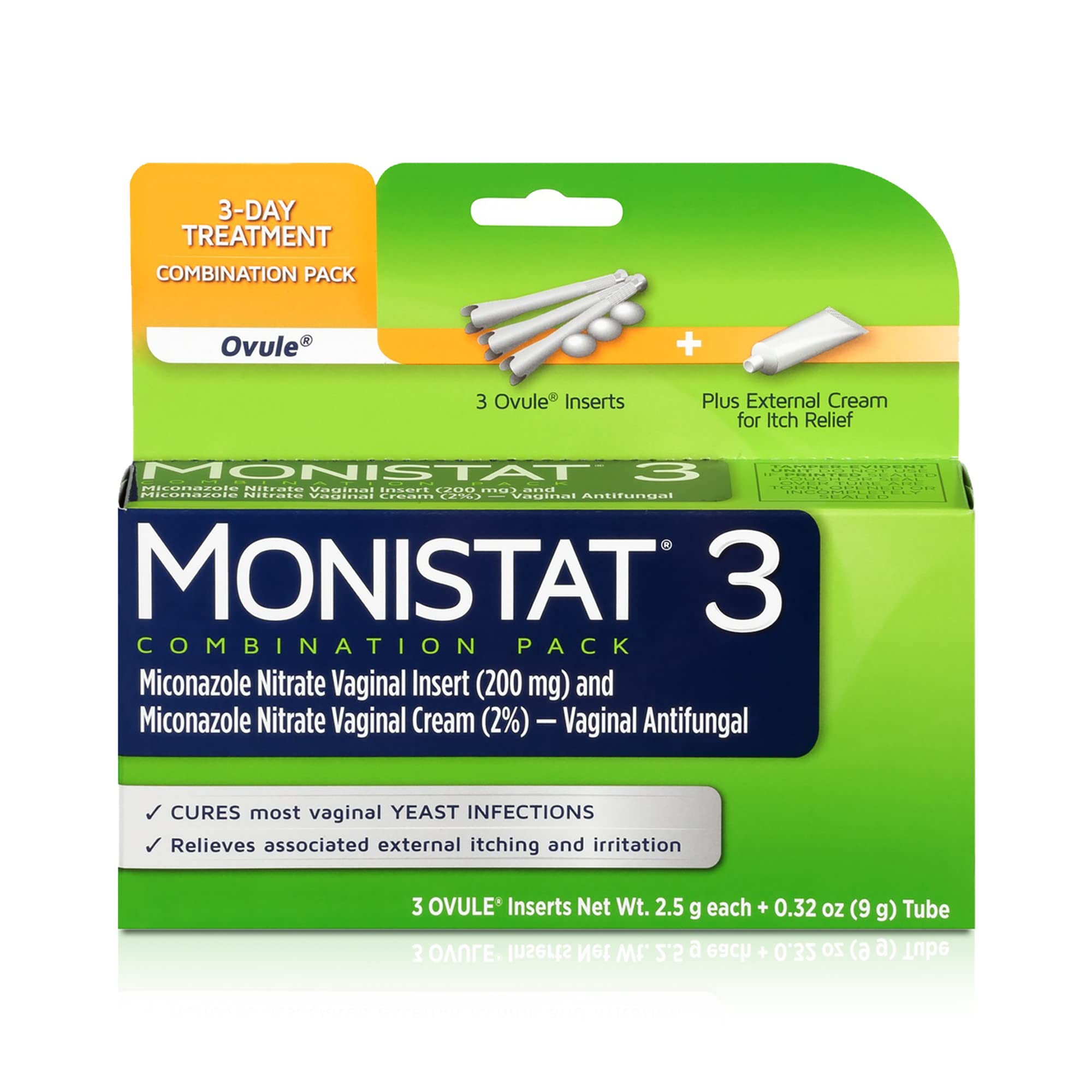 Monistat 3 Day Yeast Infection Treatment for Women, 3 Miconazole Ovule Inserts & External Monistat Anti-Itch Cream Bundle