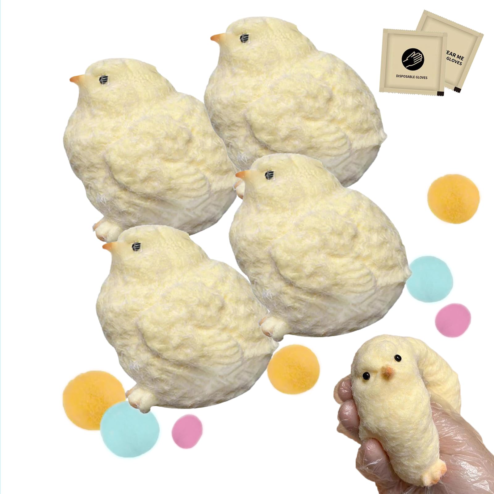 LCLALAYTaba Squishy Simulated Chick, Kawaii Fufu Squishy TPR Stress Relieving Toys, Fidget Squeeze Toys for Anxiety & Relaxation, Cute Soft Sensory Toys Perfect Desk Toys for Adults (4Pcs Chicken)