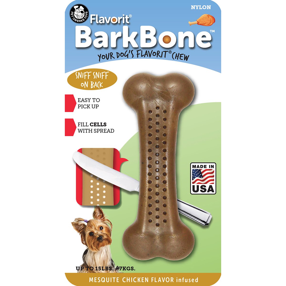 Pet Qwerks Flavorit Mesquite Chicken Flavor Infused Nylon BarkBone - Aggressive Chewers, Small (FNBBC3)