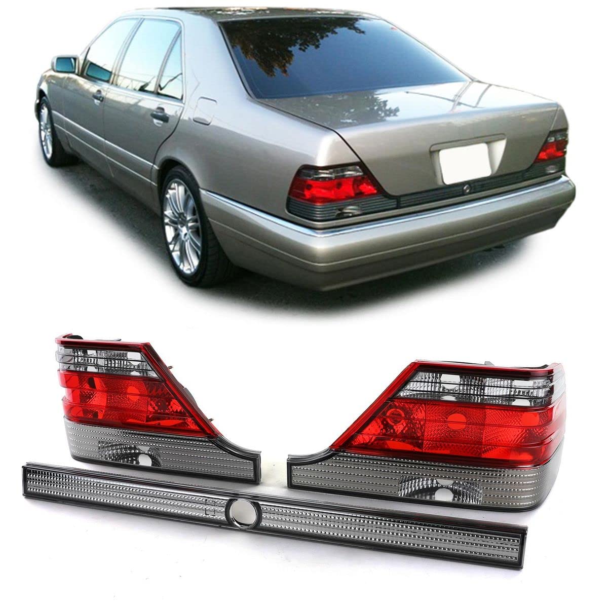 Protuning Red Crystal Smoked Tail Lights/Rear Lamps For Mercedes S-Class W140 94-98