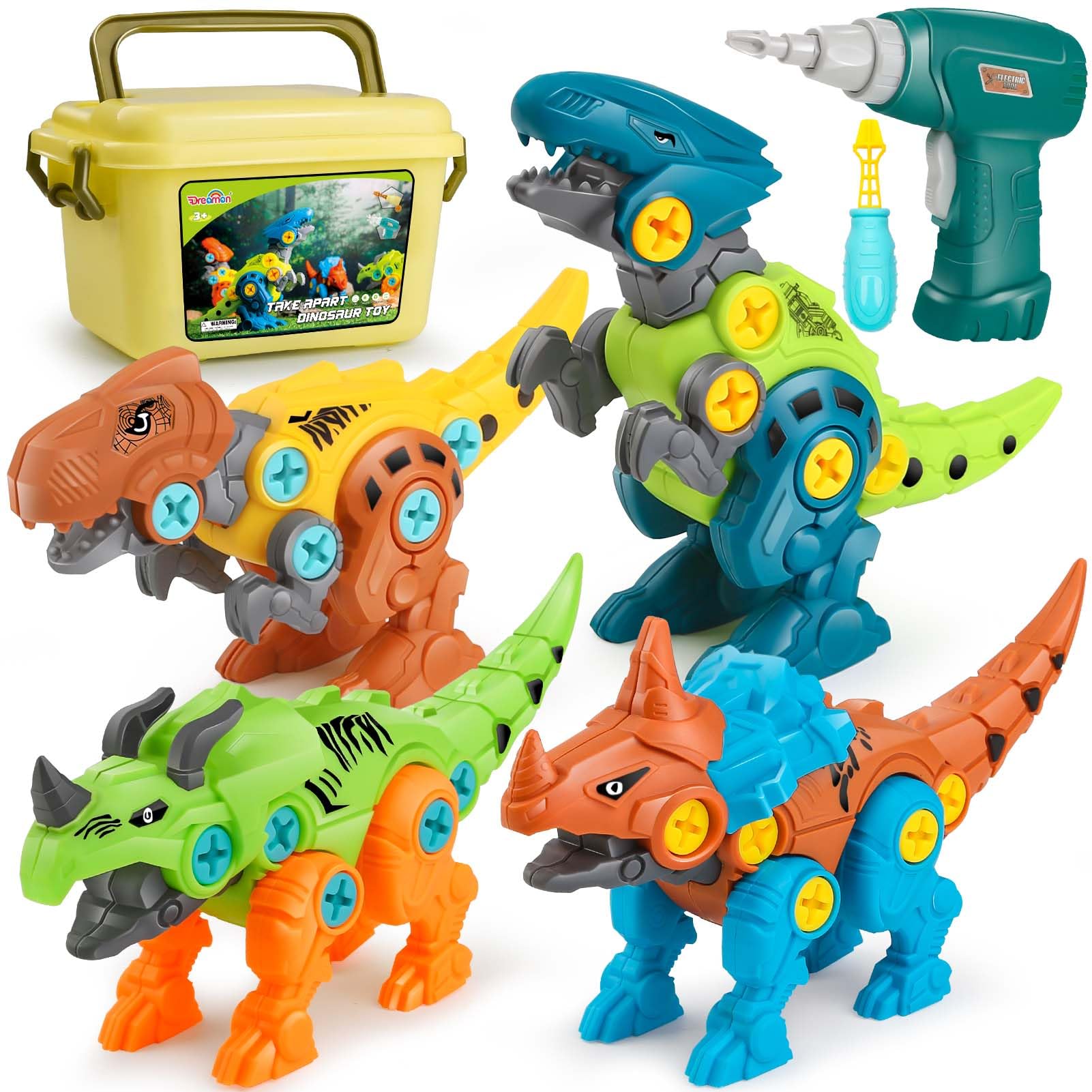 Dreamon Take Apart Dinosaur Toys for Kids with Storage Box Electric Drill DIY Construction Build Set Educational STEM for Boys Girls