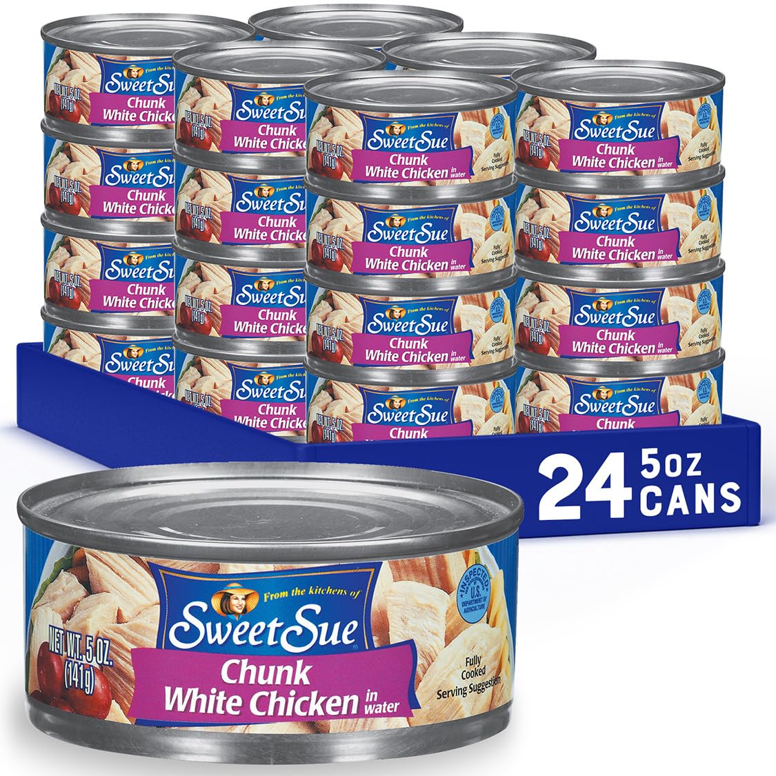 Sweet Sue Chunk White Chicken in Water, 5 oz Can (Pack of 24) - 11g Protein per Serving - Gluten Free, Keto Friendly - Great for Snack, Lunch or Dinner Recipes