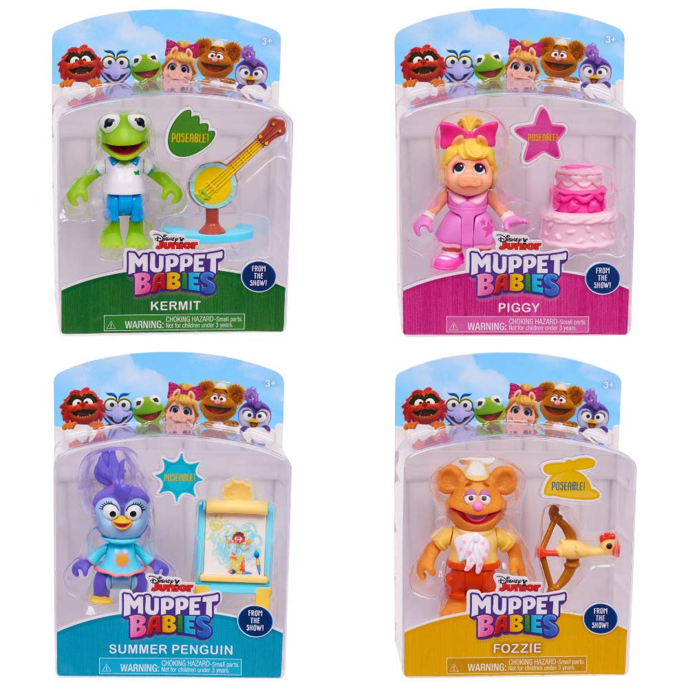 Disney Junior Muppet Babies Poseable Action Figures 2.5" Set of 4 - Fozzie, Piggy, Summer Penguin and Kermit