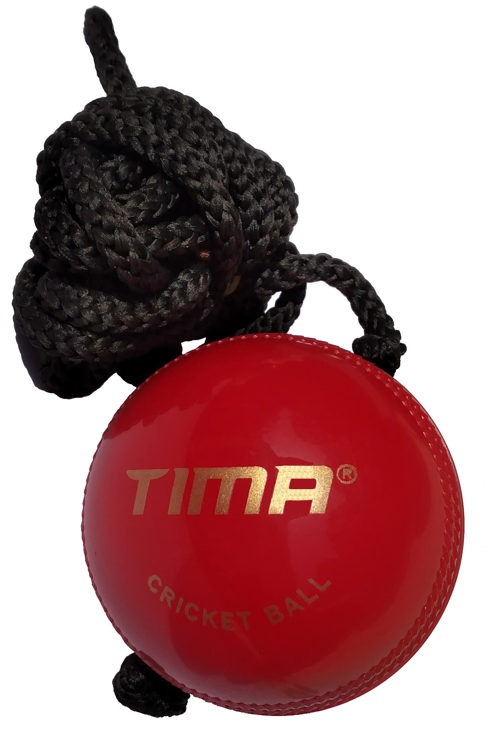 TIMA Synthetic Ball with a Cord Cricket Hanging & Knocking Ball for Indoor & Outdoor Training, Practice, Batting Red, Cord Length 10 Feet 72MM with 150GR Weight