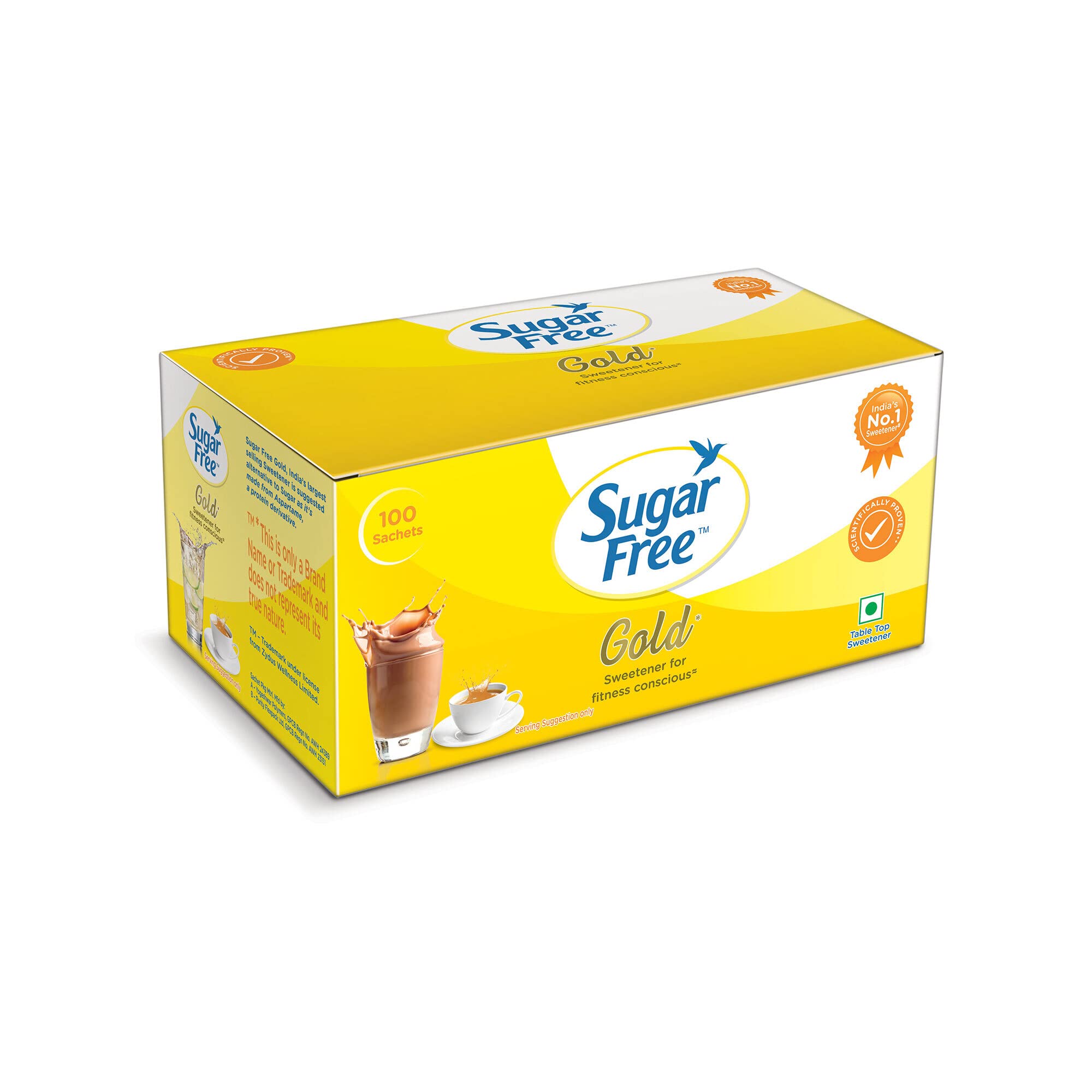 Sugar Free Gold, 100 Sachets | India's No.1 Sweetner| Sweet like Sugar with Low Calories| Scientifically Proven & Tested