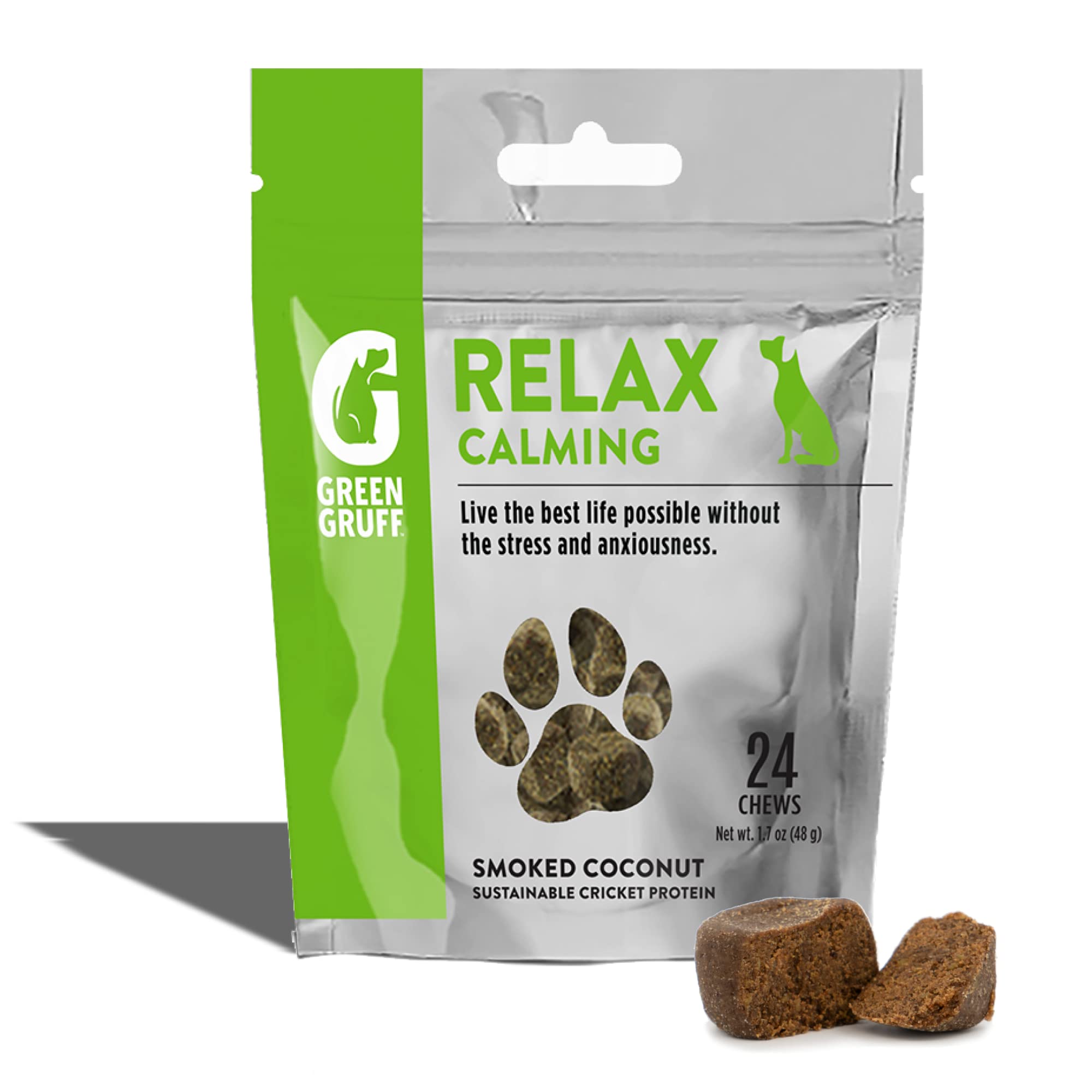 Green GruffRelax Calming Chews for Dogs - Dog Anxiety Relief, Dog Calming Treats - Organic Calming Dog Supplement - Veterinarian Approved - Made in USA - 24 Chews