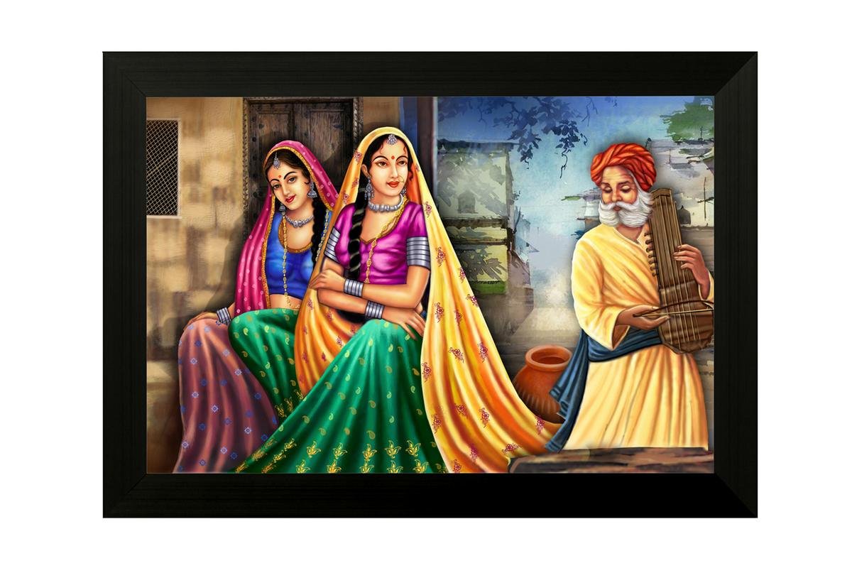 SAF Rajasthani FolkArt UV Textured Framed Painting (35 x 50 x 2cms) SANFM6551