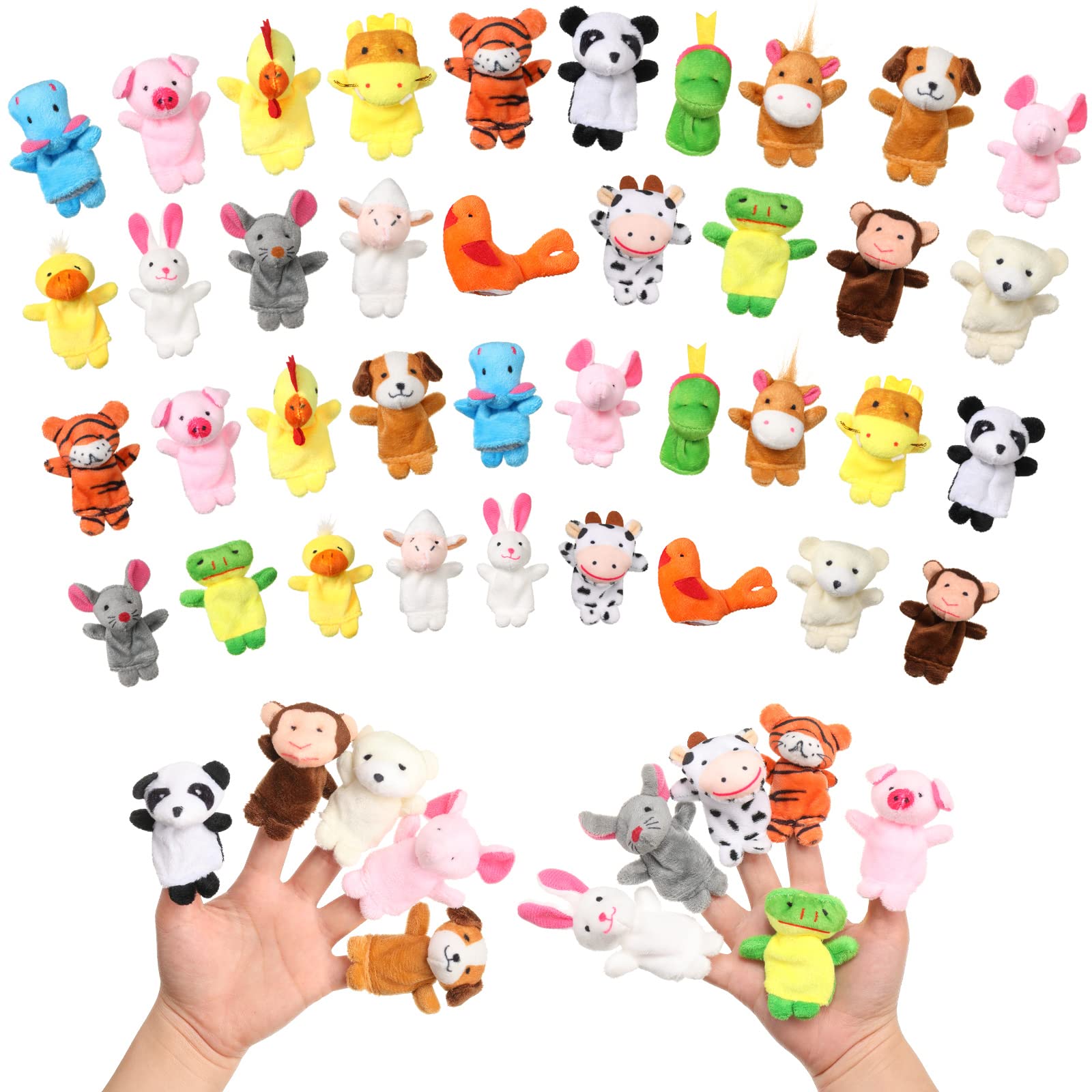 60 Pcs Finger Puppets Set, 19 Different Stuffed Animals Finger Puppets Bulk, Easter Gift Toys for Kids, Finger Plush Toys for Storytelling, Role Playing, Teaching, Easter Eggs and Fun