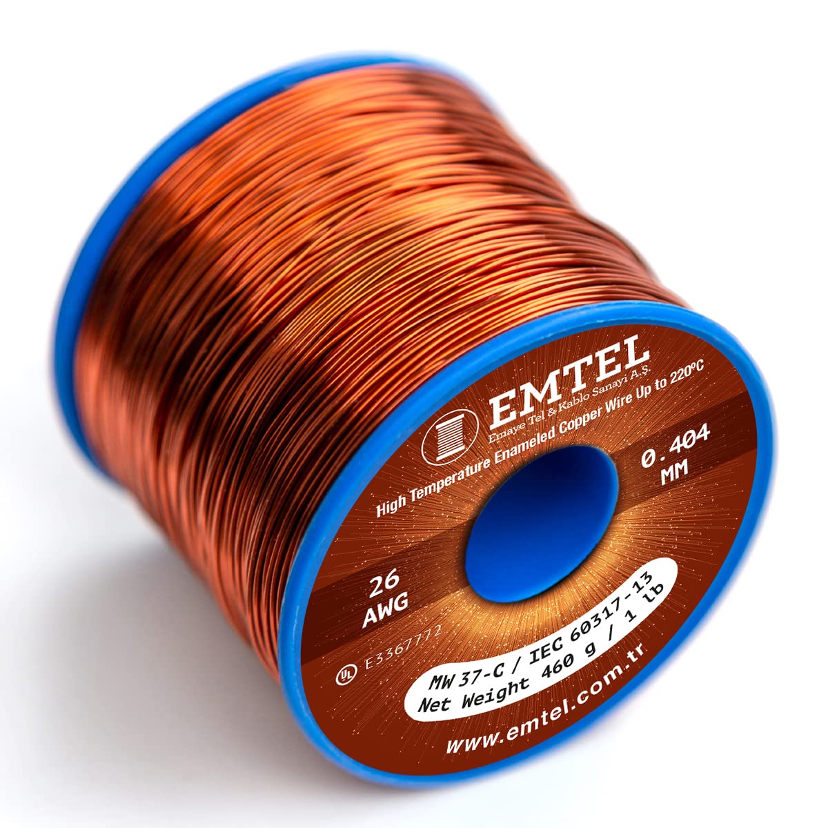 EMTEL 26 AWG - 1 lb (1263 feet) Magnet Wire - Enameled Copper Wire for Electrical Motor Transformer Magnetic Coil 220°C (428°F) Thermal Class - Double Insulated Winding Wire