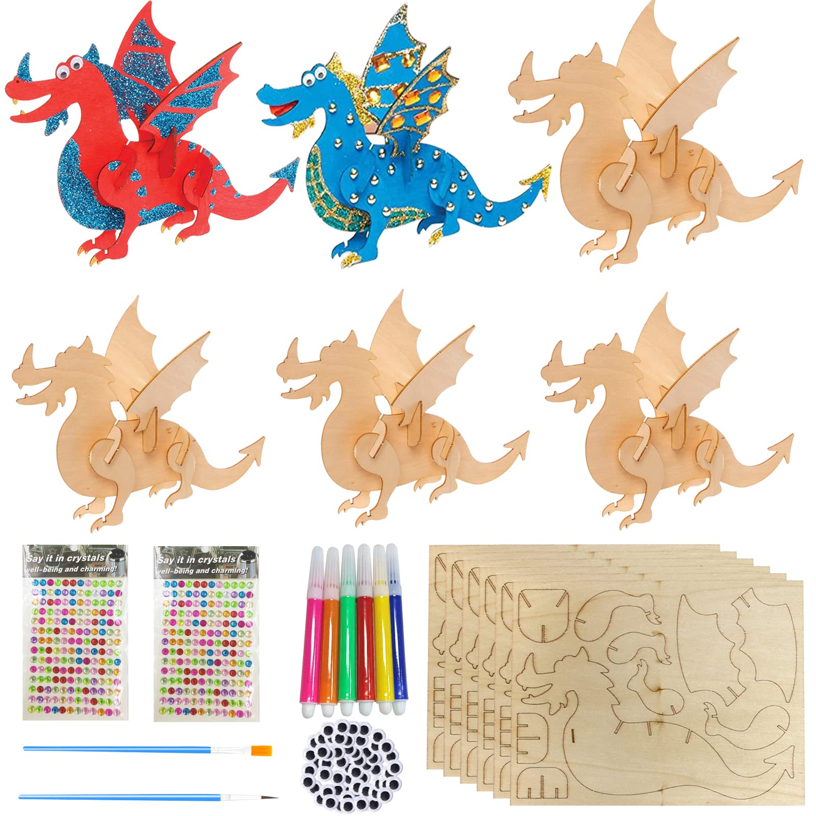 RUIJIE 6 pieces dinosaur wooden craft set